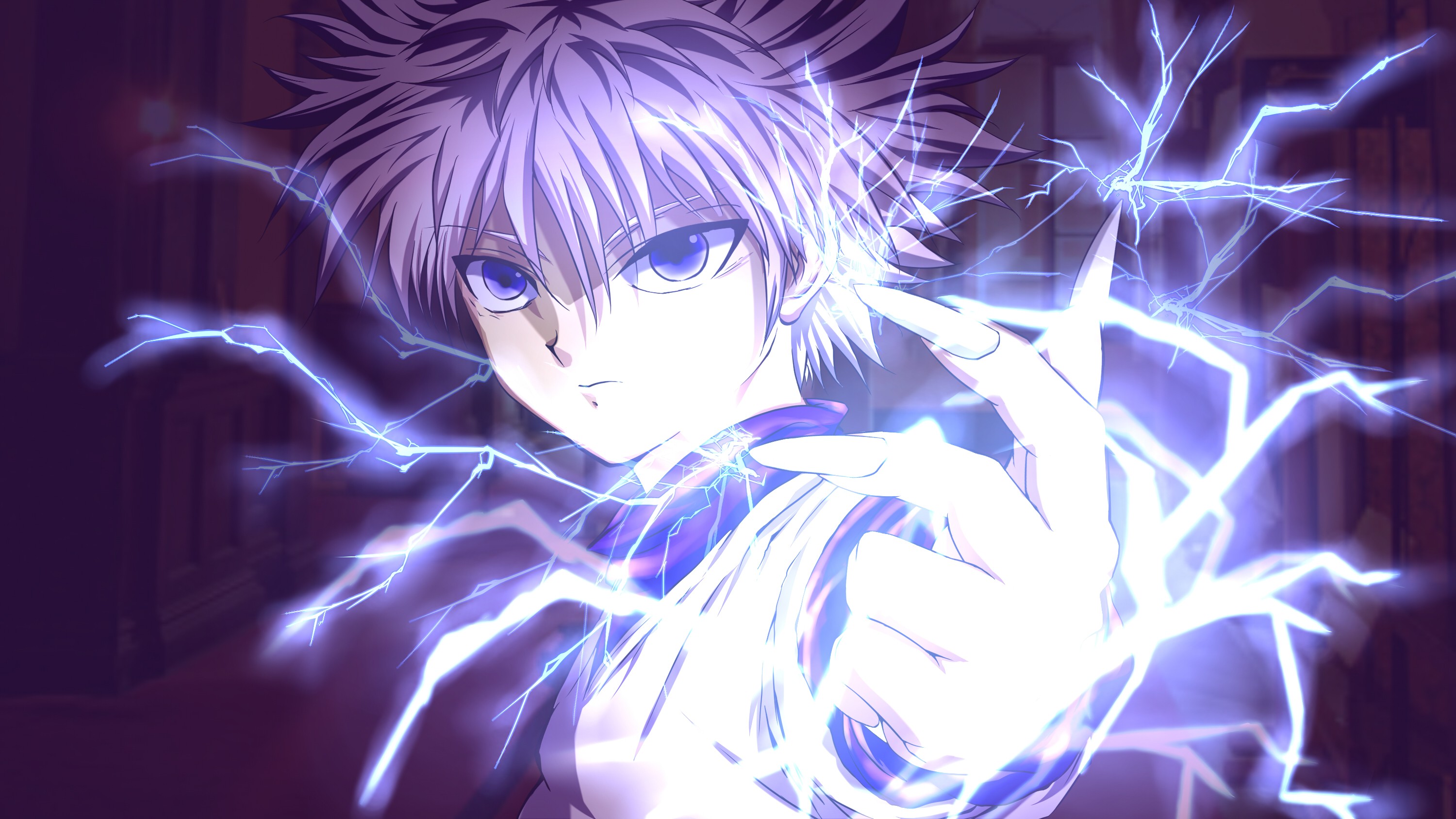 Hunter X Hunter Killua Zoldyck Anime Bolts Purple Hair Purple Eyes 3000x1687