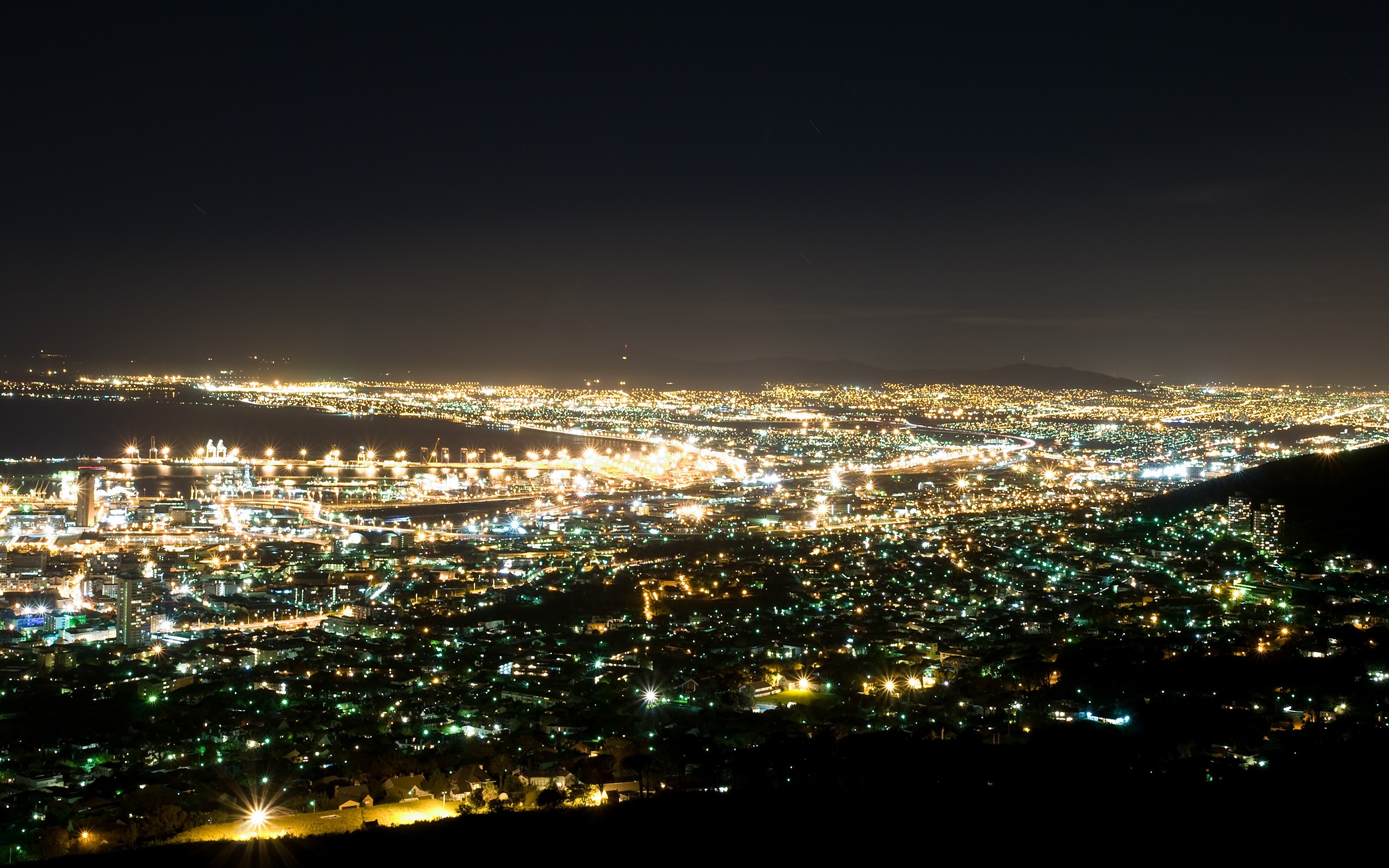 Photography Cityscape Night Lights City Cape Town South Africa Water Sea Urban 2560x1600