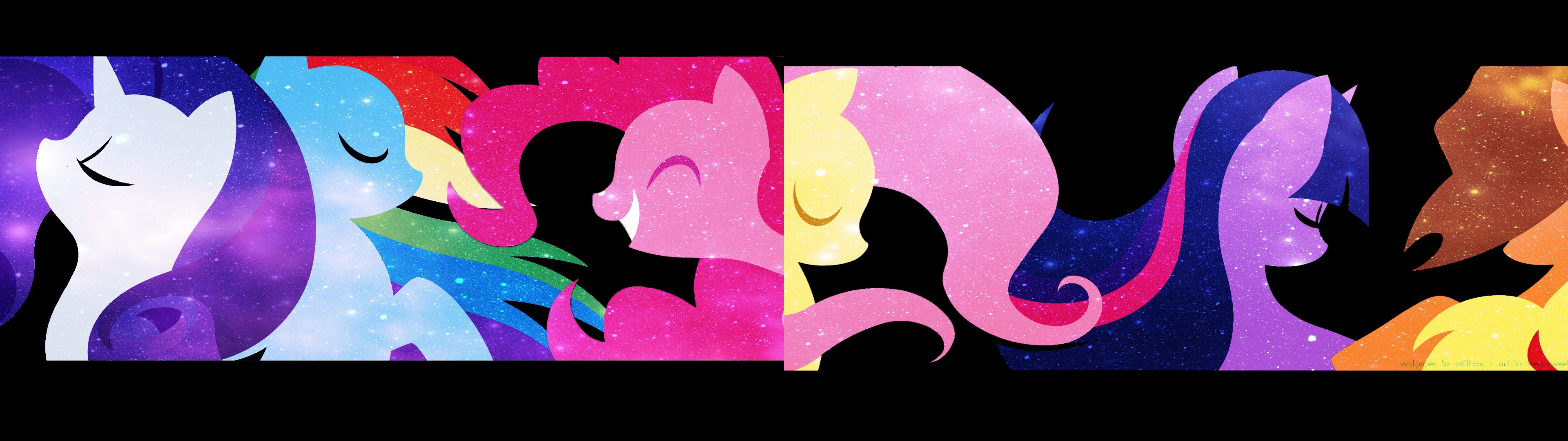 My Little Pony Rarity Rainbow Dash Pinkie Pie Fluttershy Applejack Twilight Sparkle 3840x1080