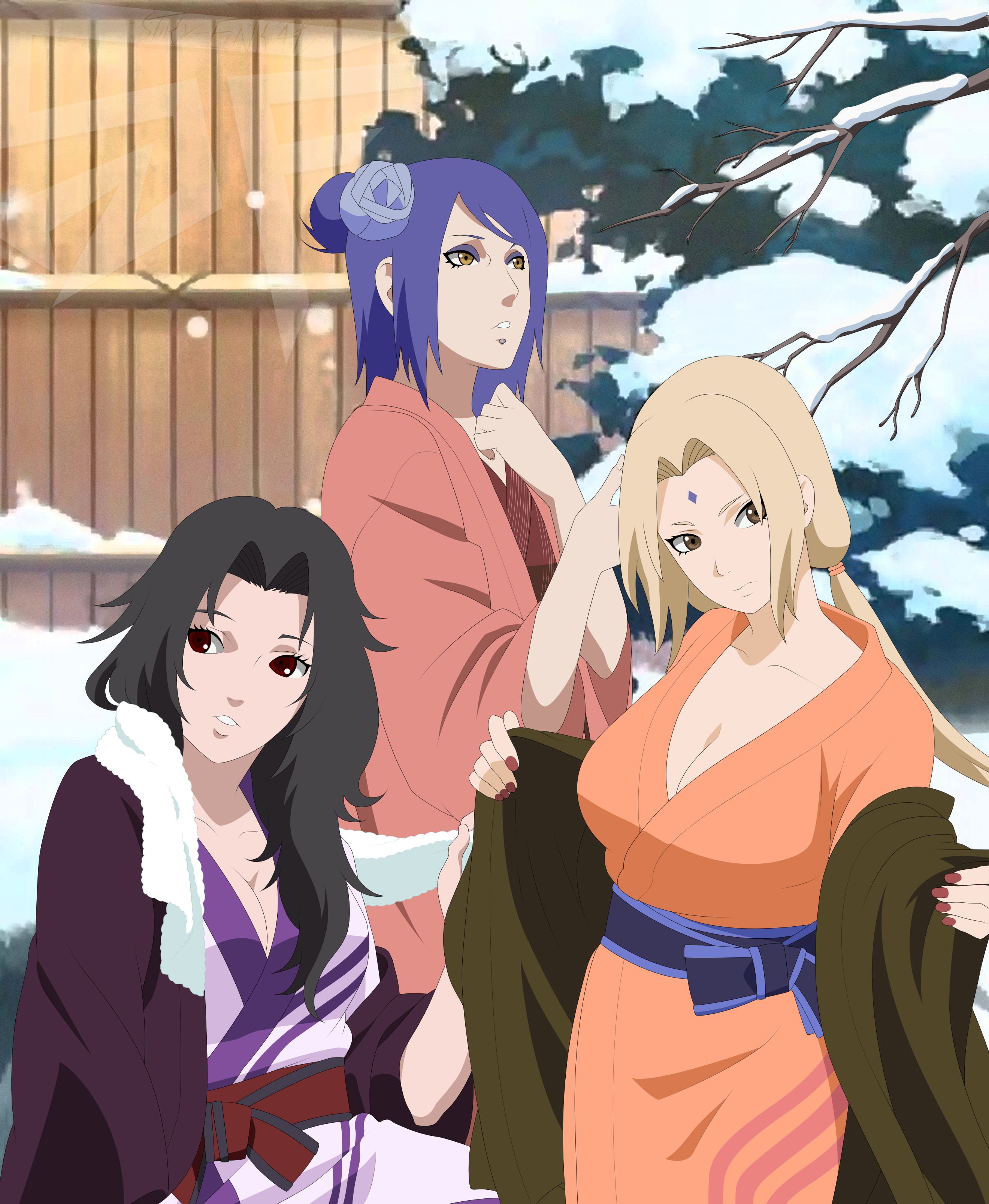Naruto Shippuuden Anime Girls Tsunade Yuhi Kurenai Konan Black Hair Blonde Blue Hair 2640x3213