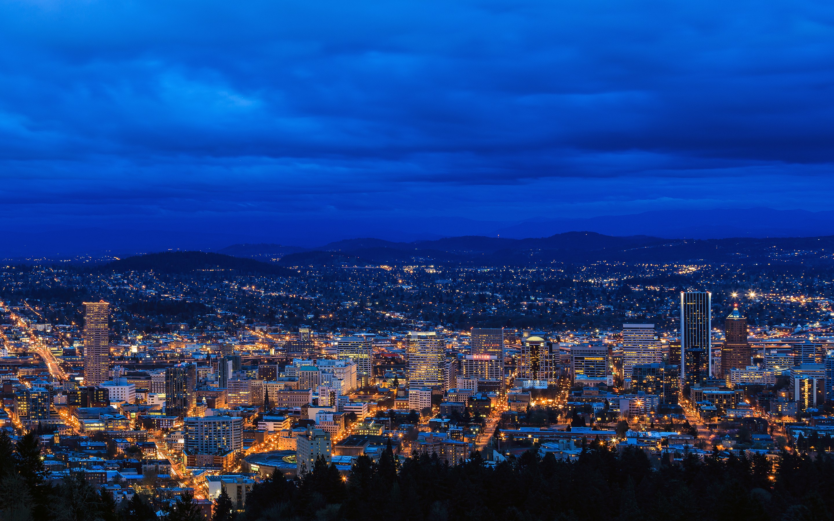 City Portland Oregon Cityscape City Lights Horizon Hills 2880x1800