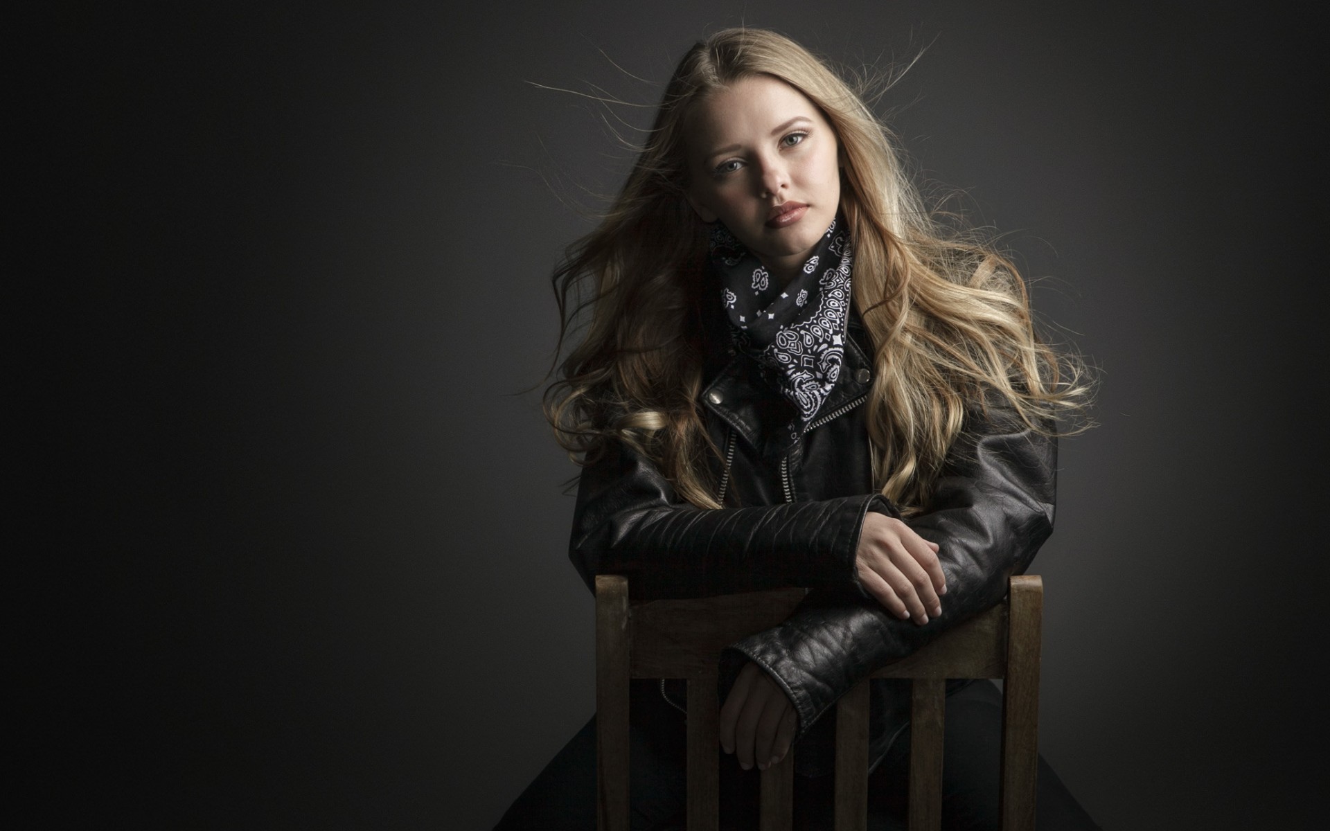 Women Regina Pagles Blonde Long Hair Scarf Leather Jackets Black Clothing Sitting 1920x1200