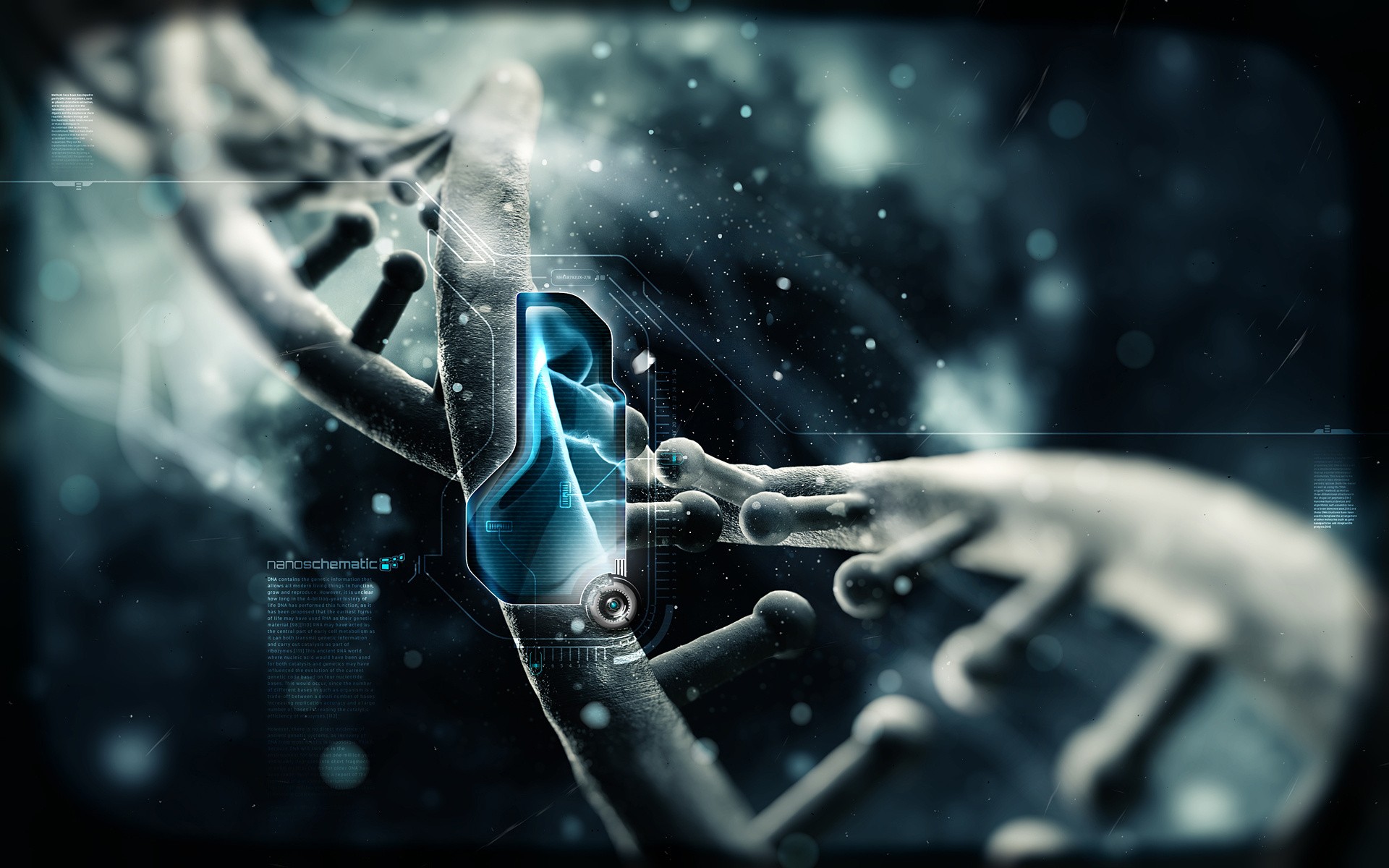 Blue Science Fiction Anime DNA Science DNA Schematic DNA Biology Digital Art 1920x1200