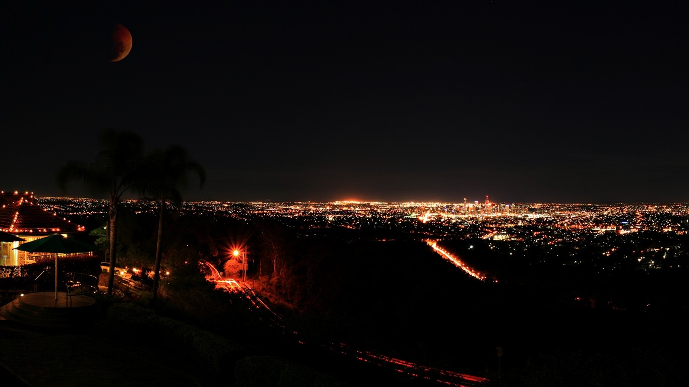 Los Angeles City Moon Night View Landscape 1366x768