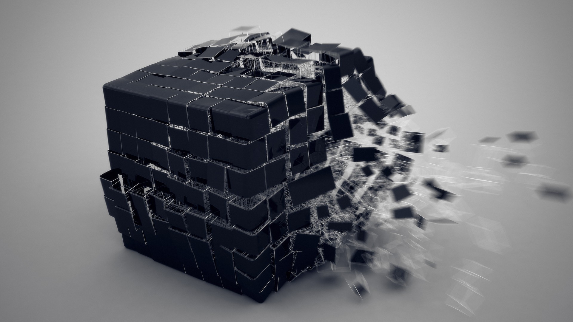 Render Abstract Simple Background Cube Motion Blur Shattered Digital Art CGi 1920x1080