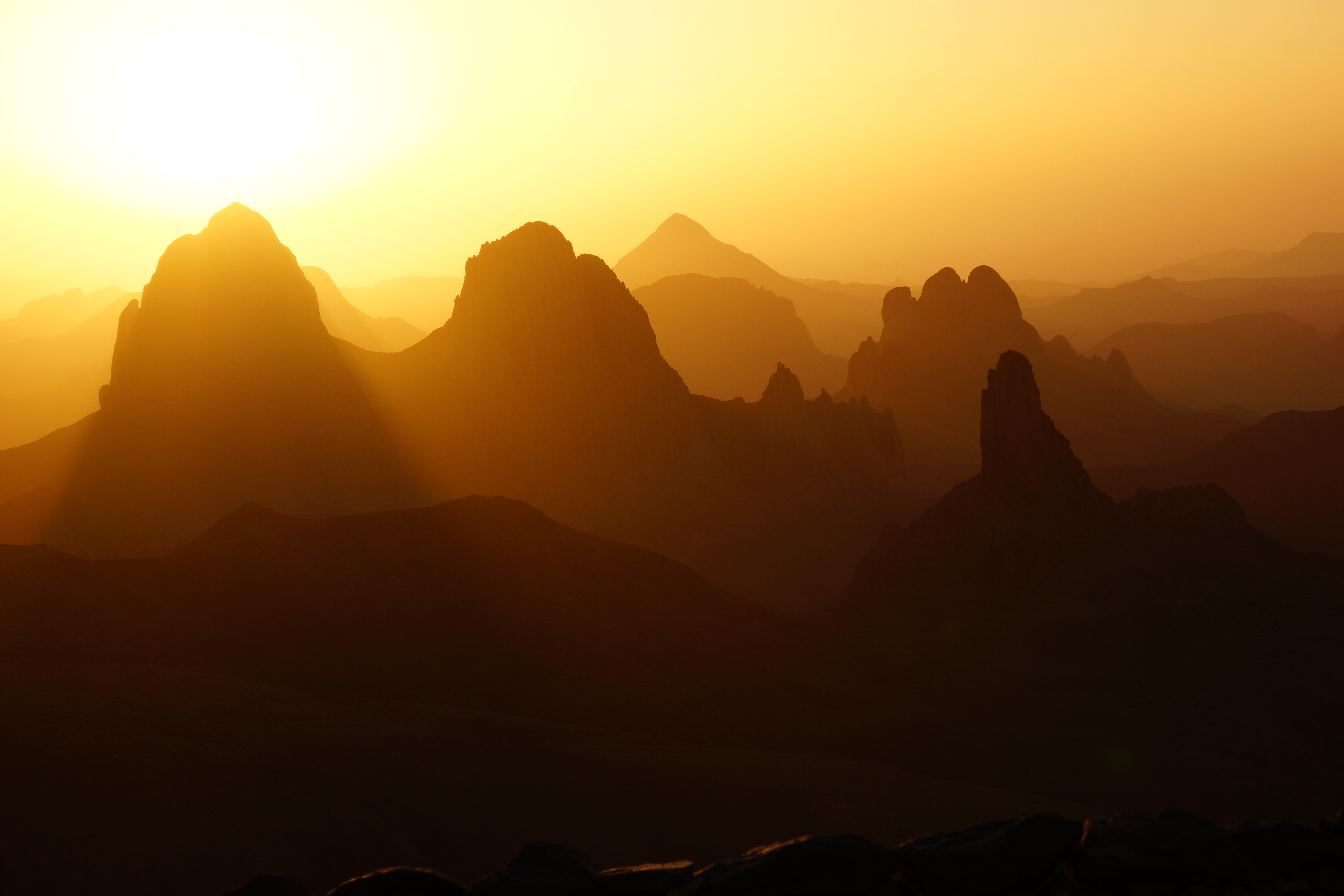 Algeria Africa Mountain Assekrem Sunset Tassili NAjjer Sun Hoggar Mountains 6000x4000