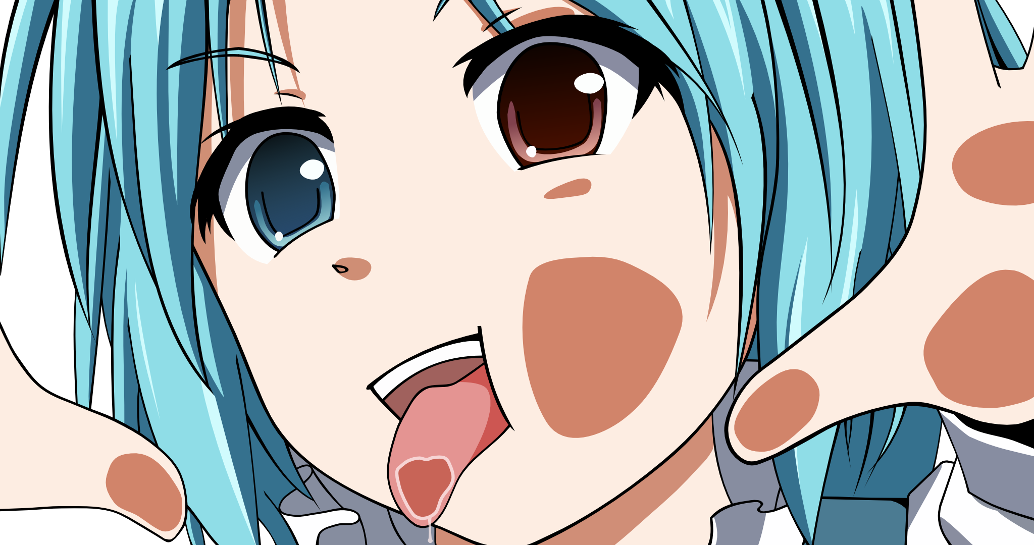 Tongues Heterochromia Blue Hair Tatara Kogasa Touhou Anime Girls Cyan Hair 2048x1080
