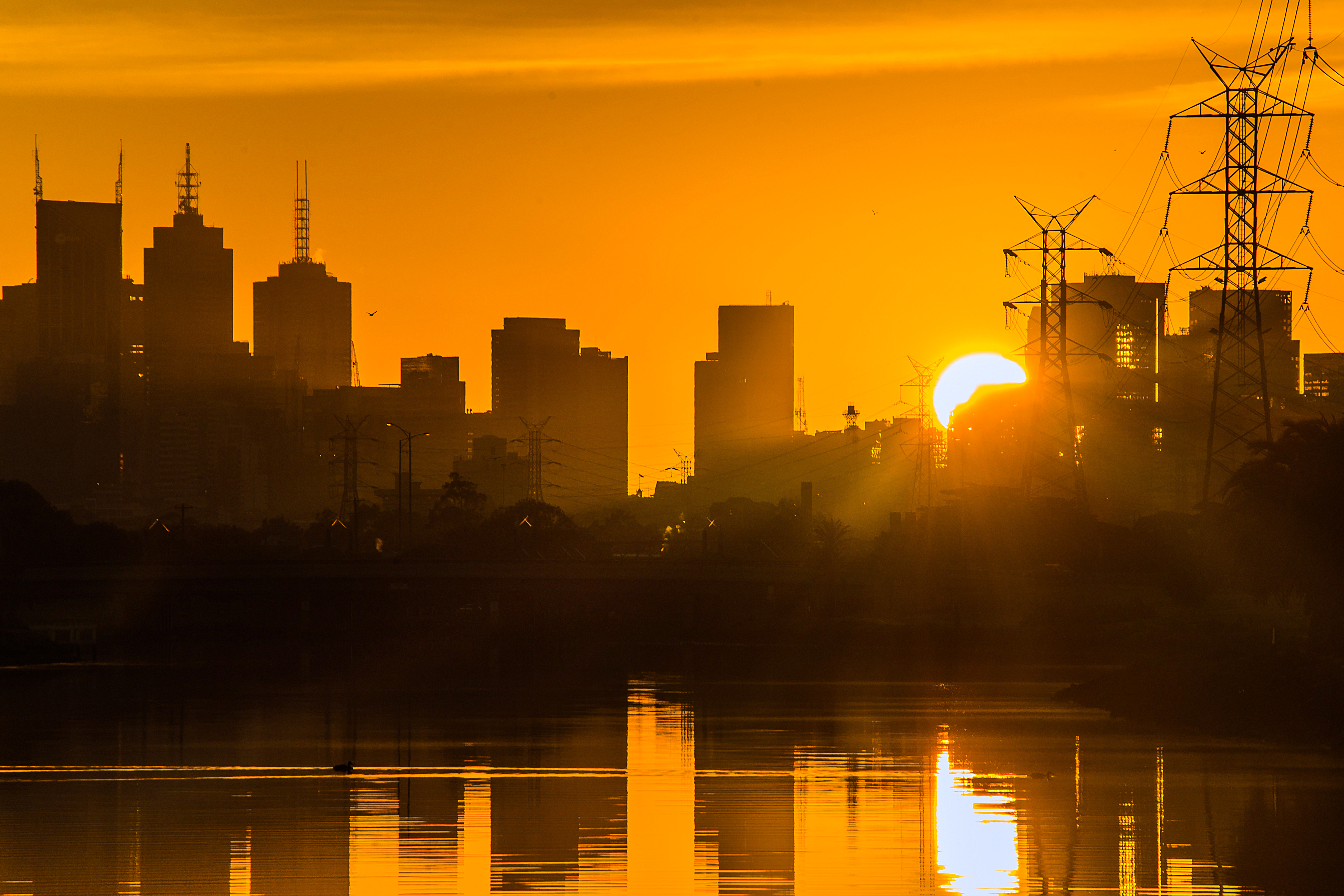 Melbourne Australia Sun Sunset Power Line City Dusk Glow Summer 4800x3200