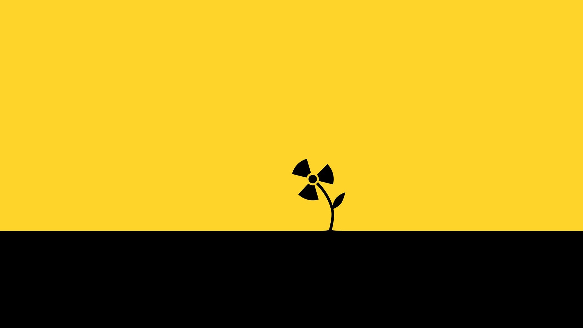 Digital Art Minimalism Simple Simple Background Flowers Plants Leaves Radioactive Yellow Black 1920x1080