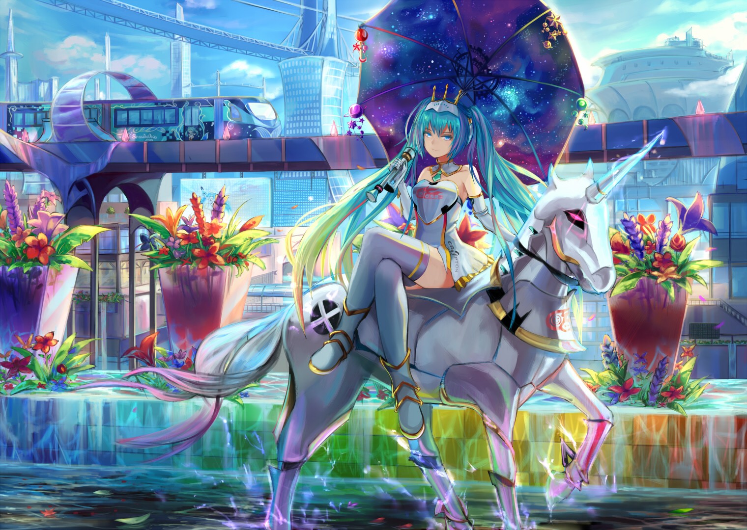 Anime Girls Anime Unicorns Knee Highs Hatsune Miku Append Long Hair Suits Skirt 1520x1080