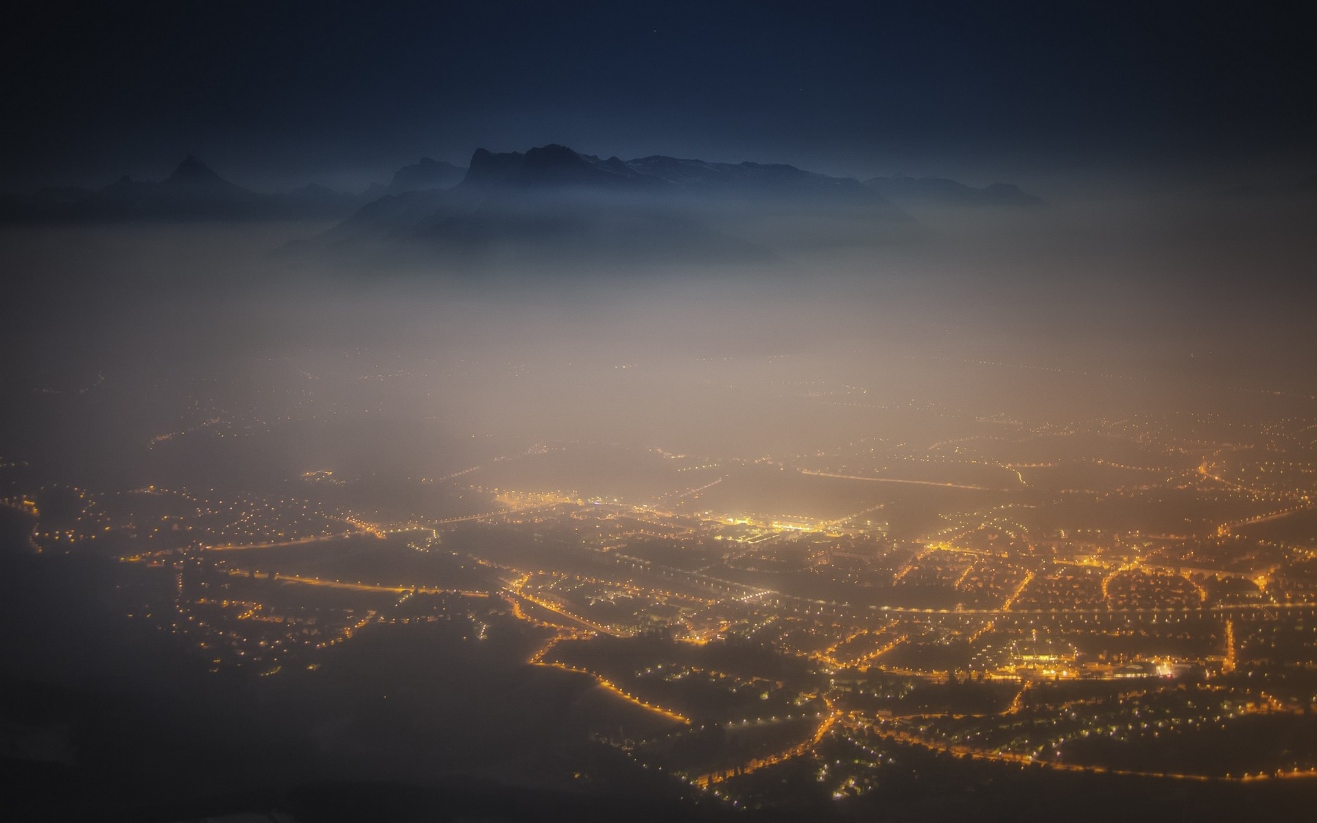 Nature Landscape Salzburg Austria Cityscape Lights Mist Mountains Night 1920x1200