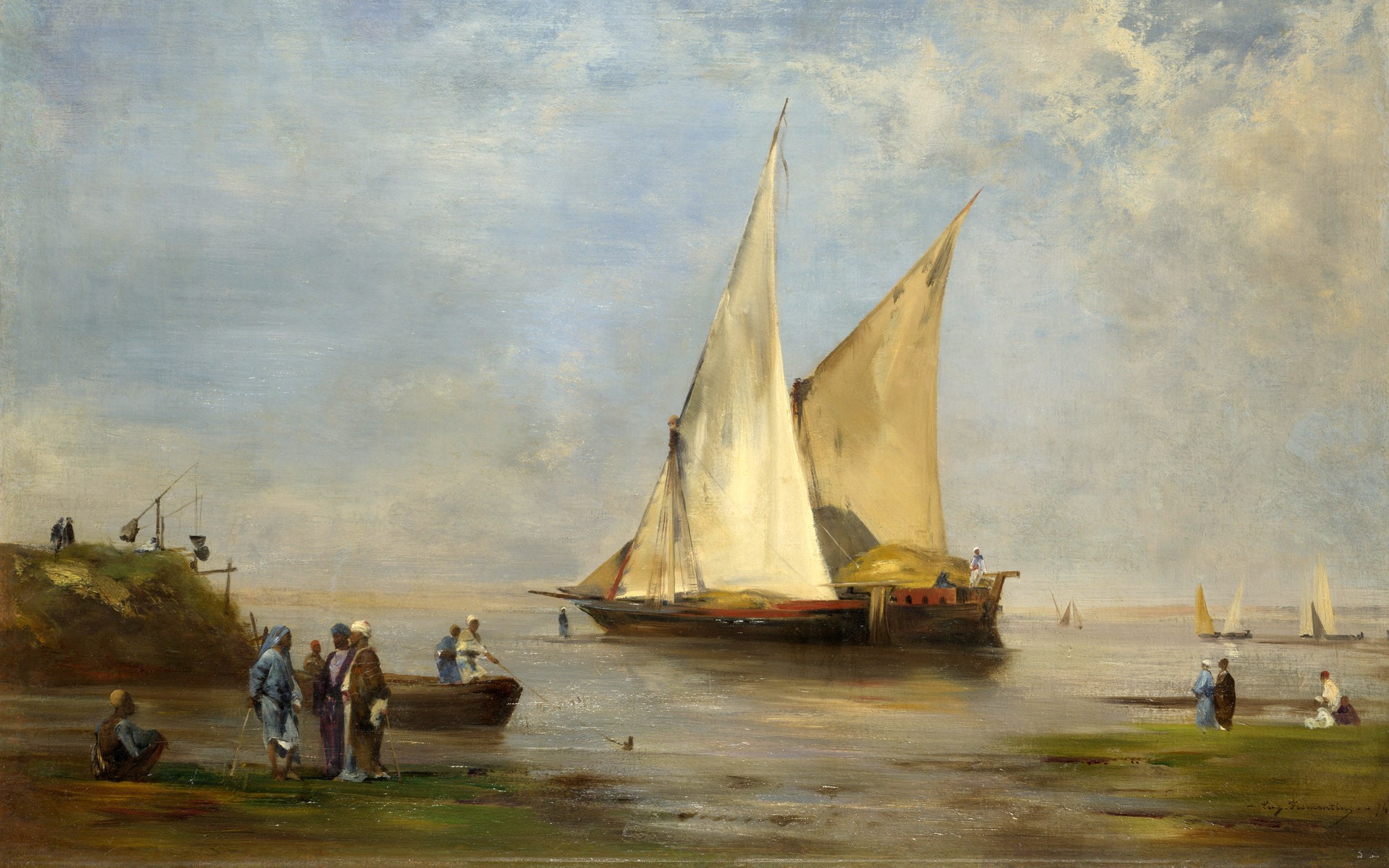 Painting Boat Sea Nile Classic Art 1920x1200