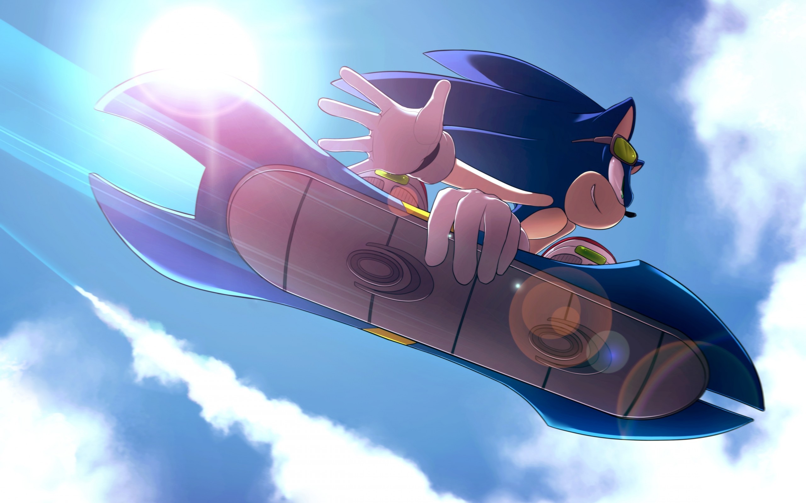 Sonic The Hedgehog Hoverboard Cyan Blue Video Game Art Sun Sunlight Clouds 2560x1600