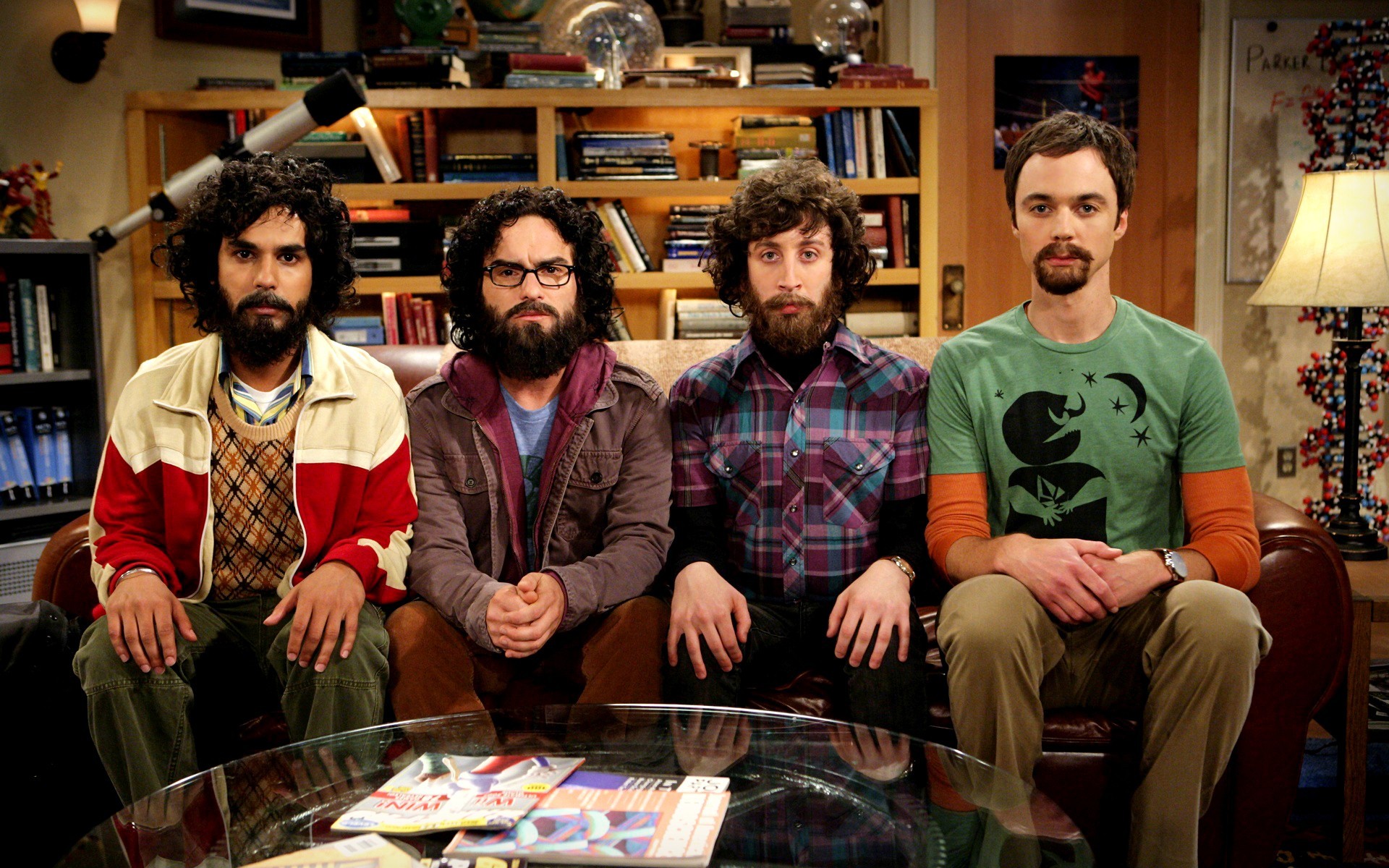Sheldon Cooper The Big Bang Theory TV Scientists Beards Sitting Men Jim Parsons Johnny Galecki Simon 1920x1200