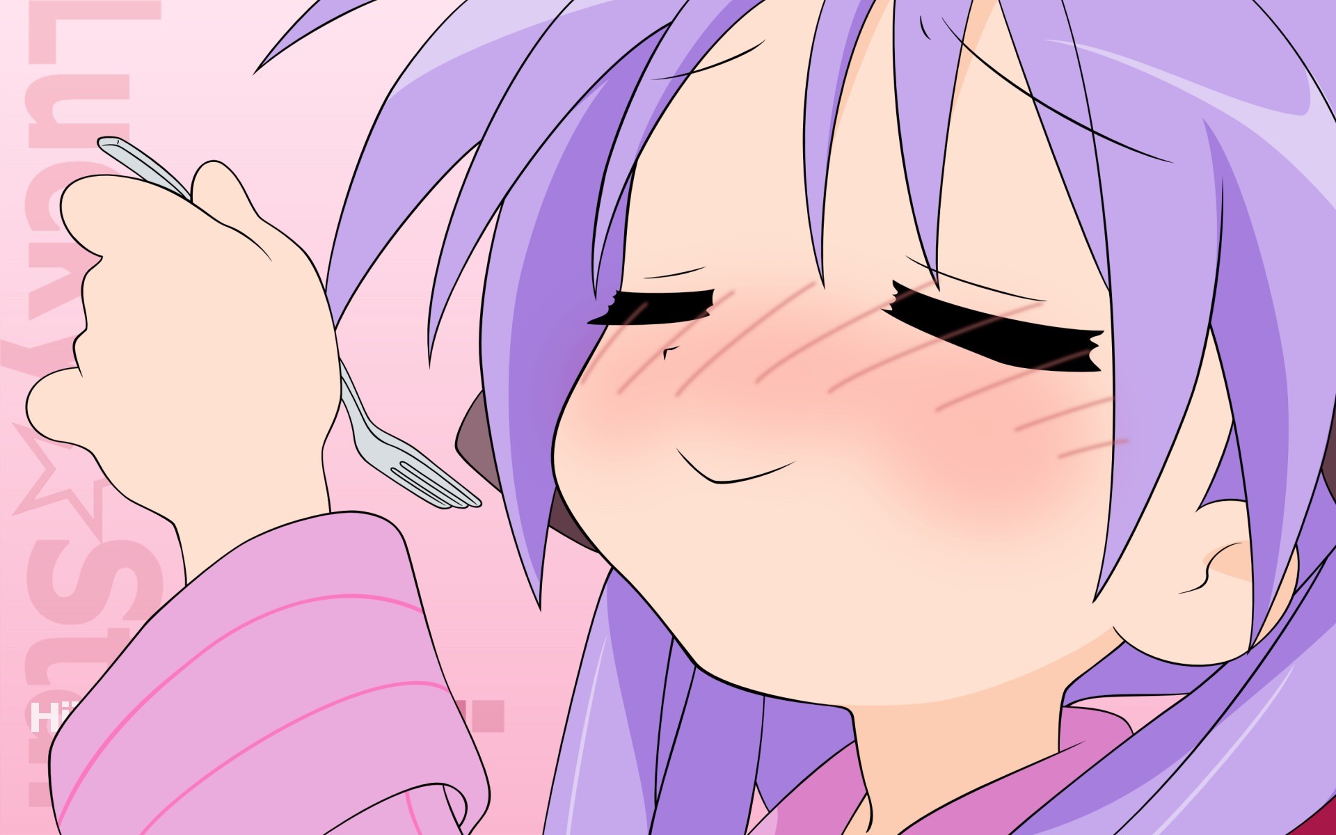 Lucky Star Blushing Hiiragi Kagami Fork Purple Hair Anime Girls Anime 1920x1200