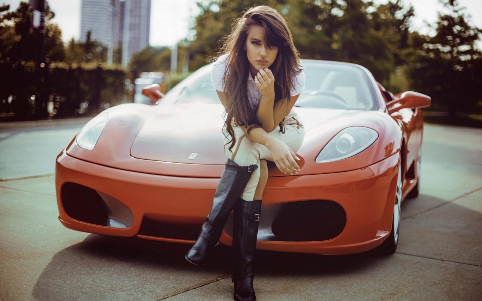 Women Brunette Sitting Sports Car Natalya Ignatenko 1680x1050