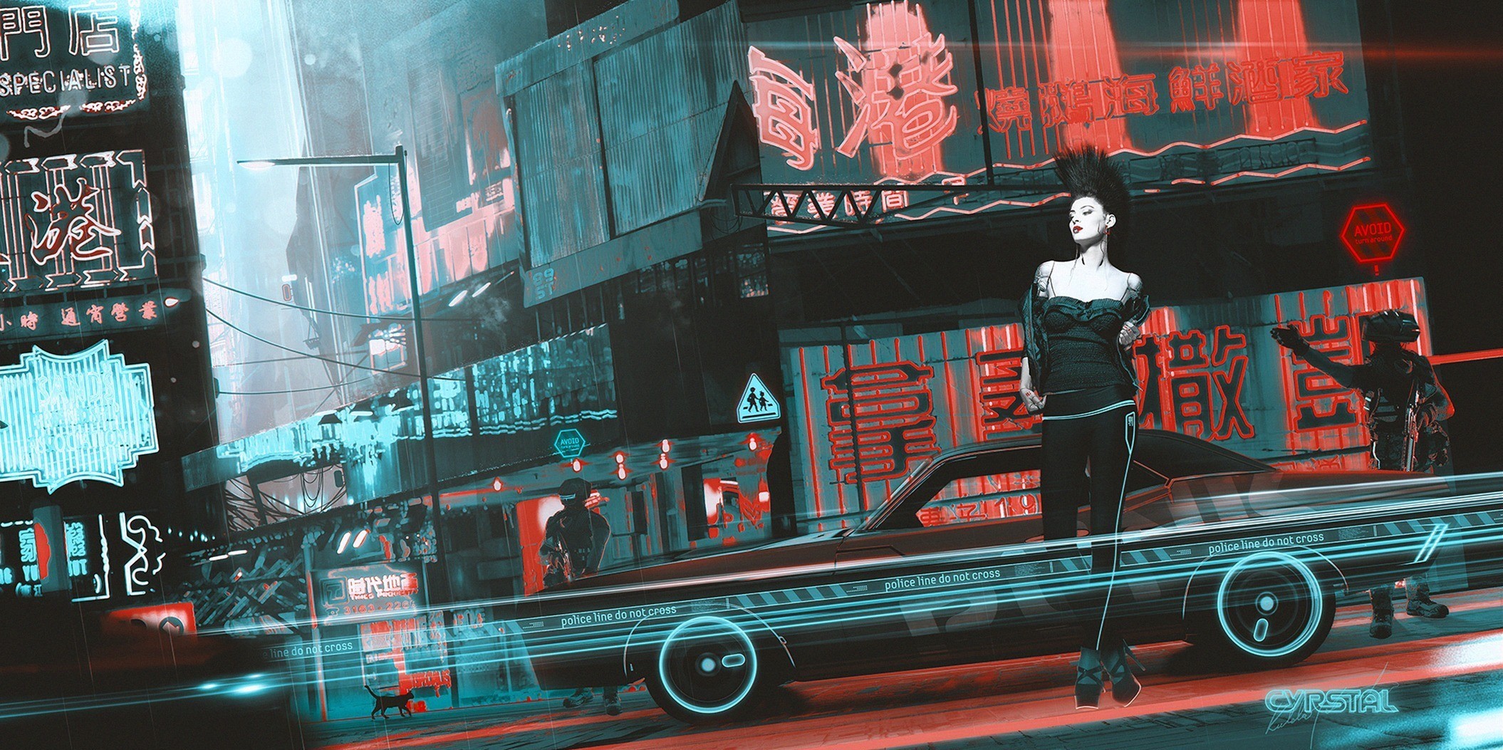 Artwork Cyberpunk Kuldar Leement Signs Car Fantasy Art Women China Town 2110x1053