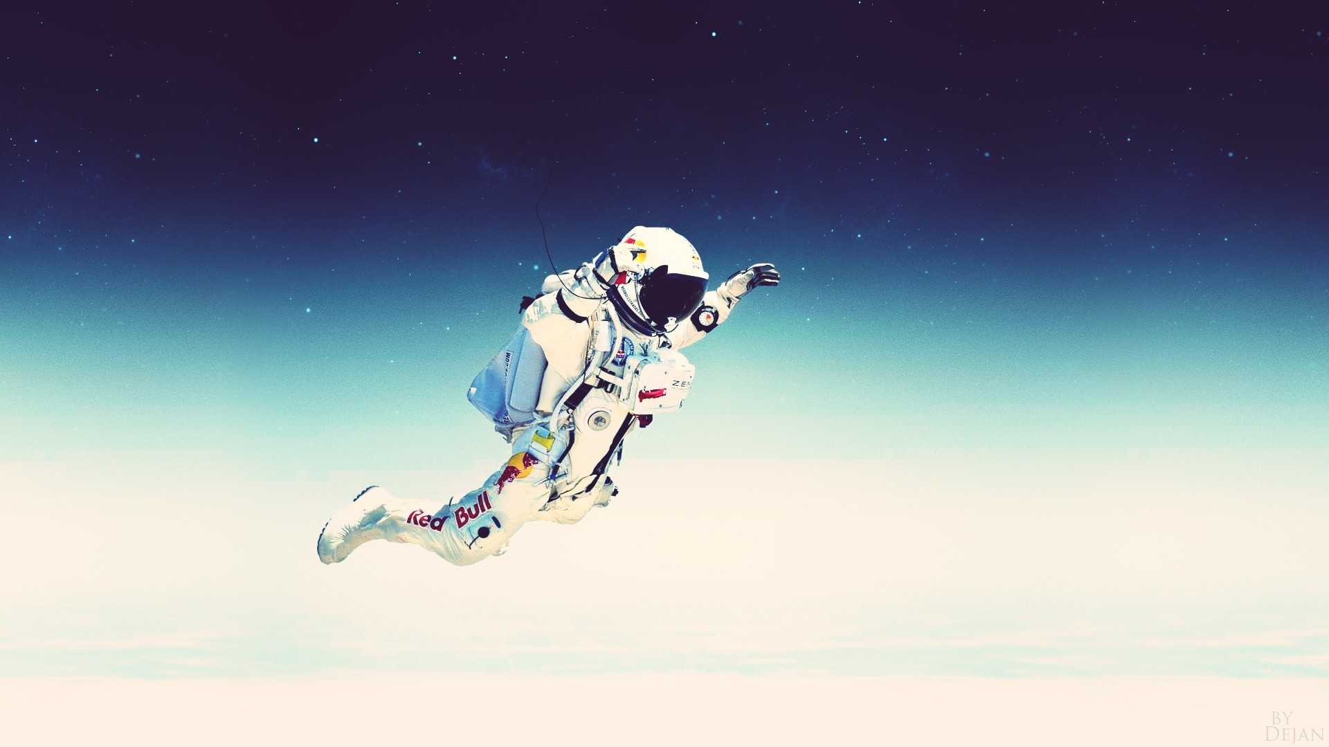 Astronaut Red Bull Spacesuit Felix Baumgartner Atmosphere Digital Art Space Art Artwork Falling Spac 1920x1080
