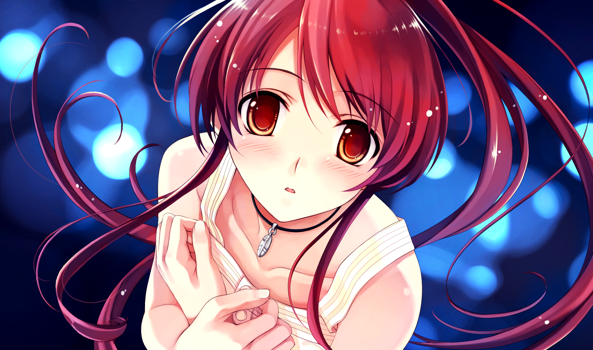 Anime Girls Redhead Red Eyes Deep Blue Sky Pure White Wings Miyamae Tomoka Anime 2048x1210