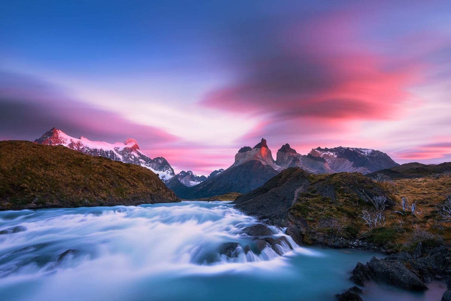 Photography Nature Landscape Morning Sunlight River Mountains Snowy Peak Clouds Torres Del Paine Nat 1500x1001