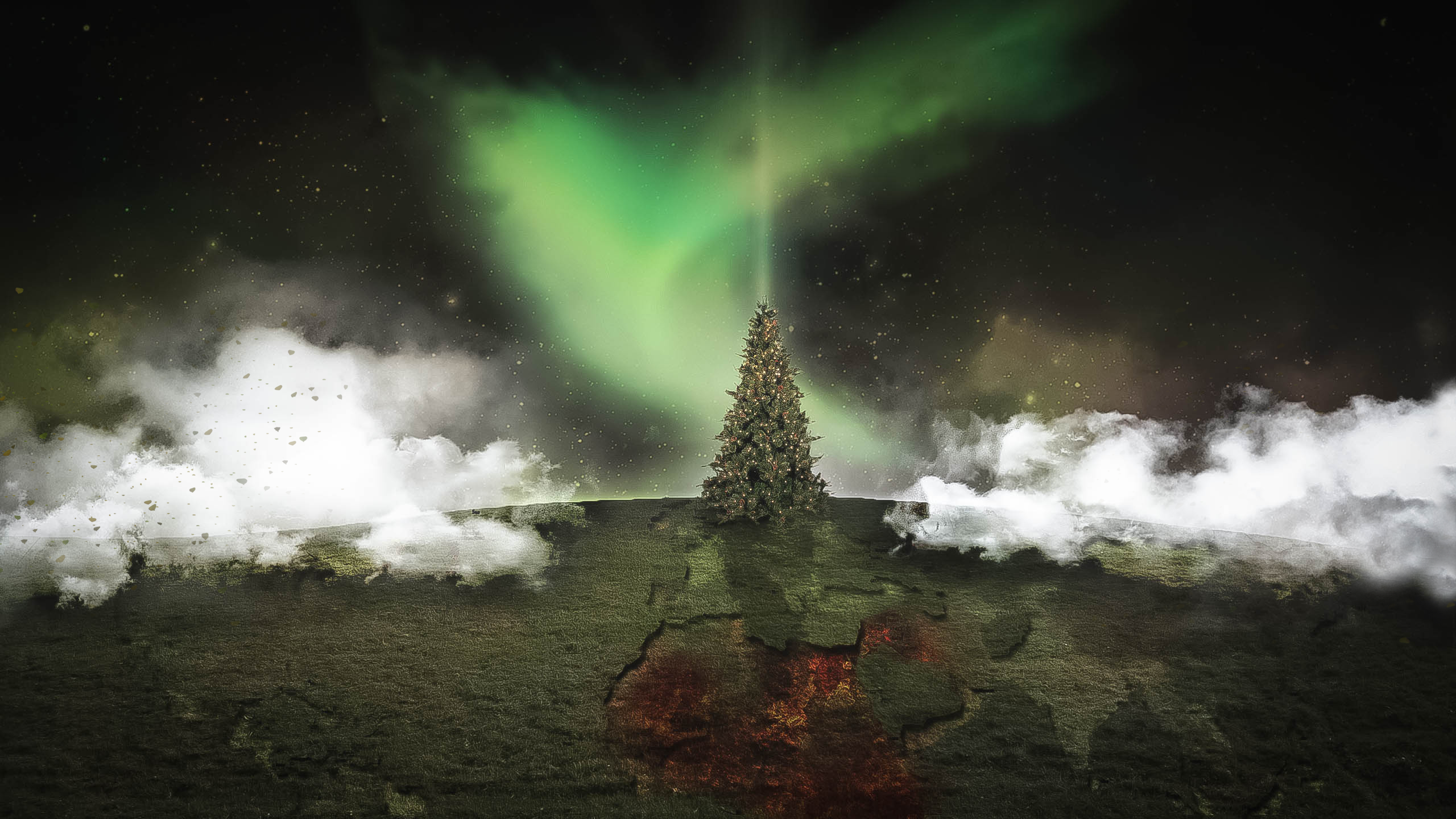 Africa Syria Wars Peace Aurora Borealis Christmas Tree 2560x1440
