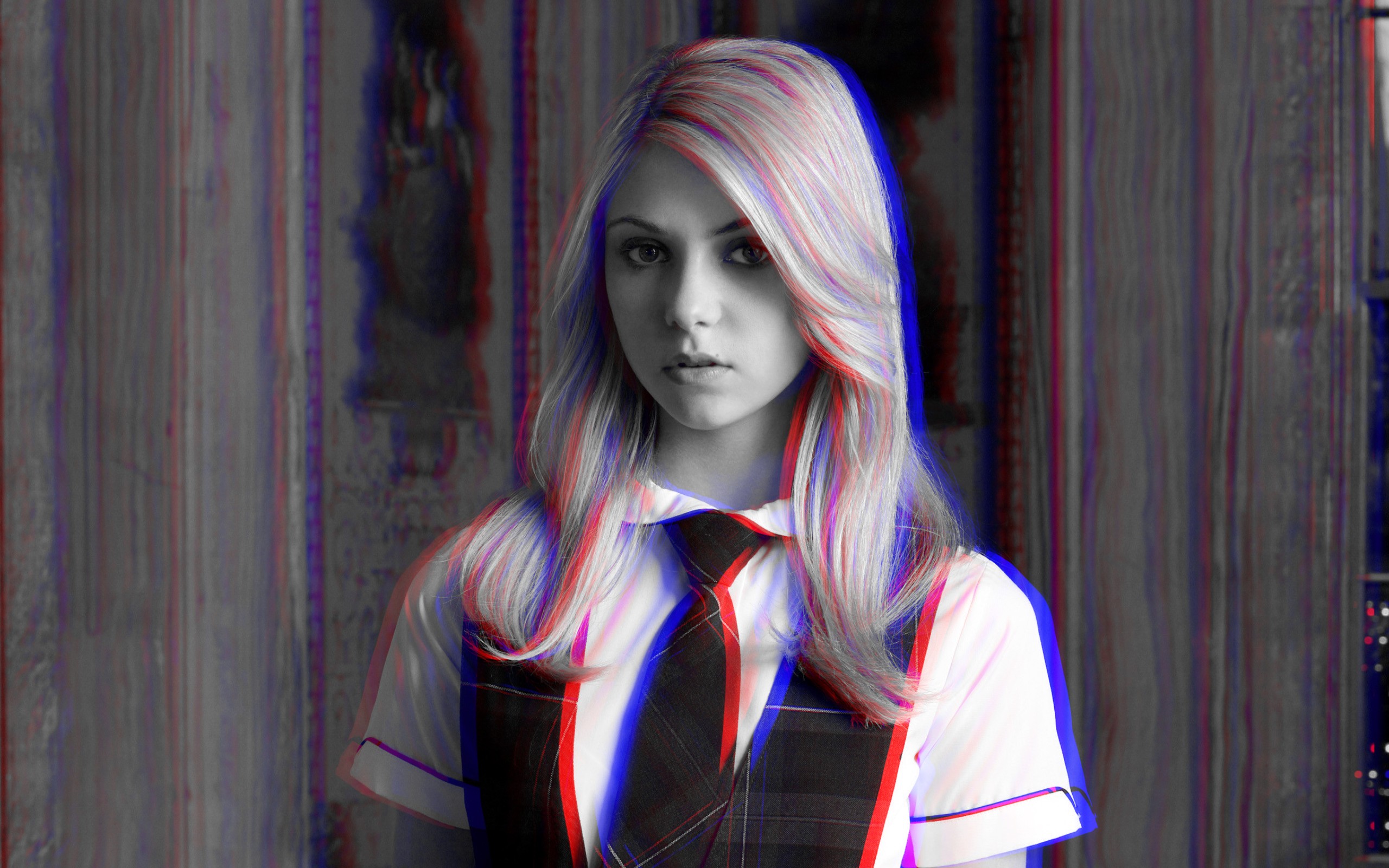 3D Anaglyph 3D Taylor Momsen Gossip Girl Jenny Humphrey Women 2560x1600