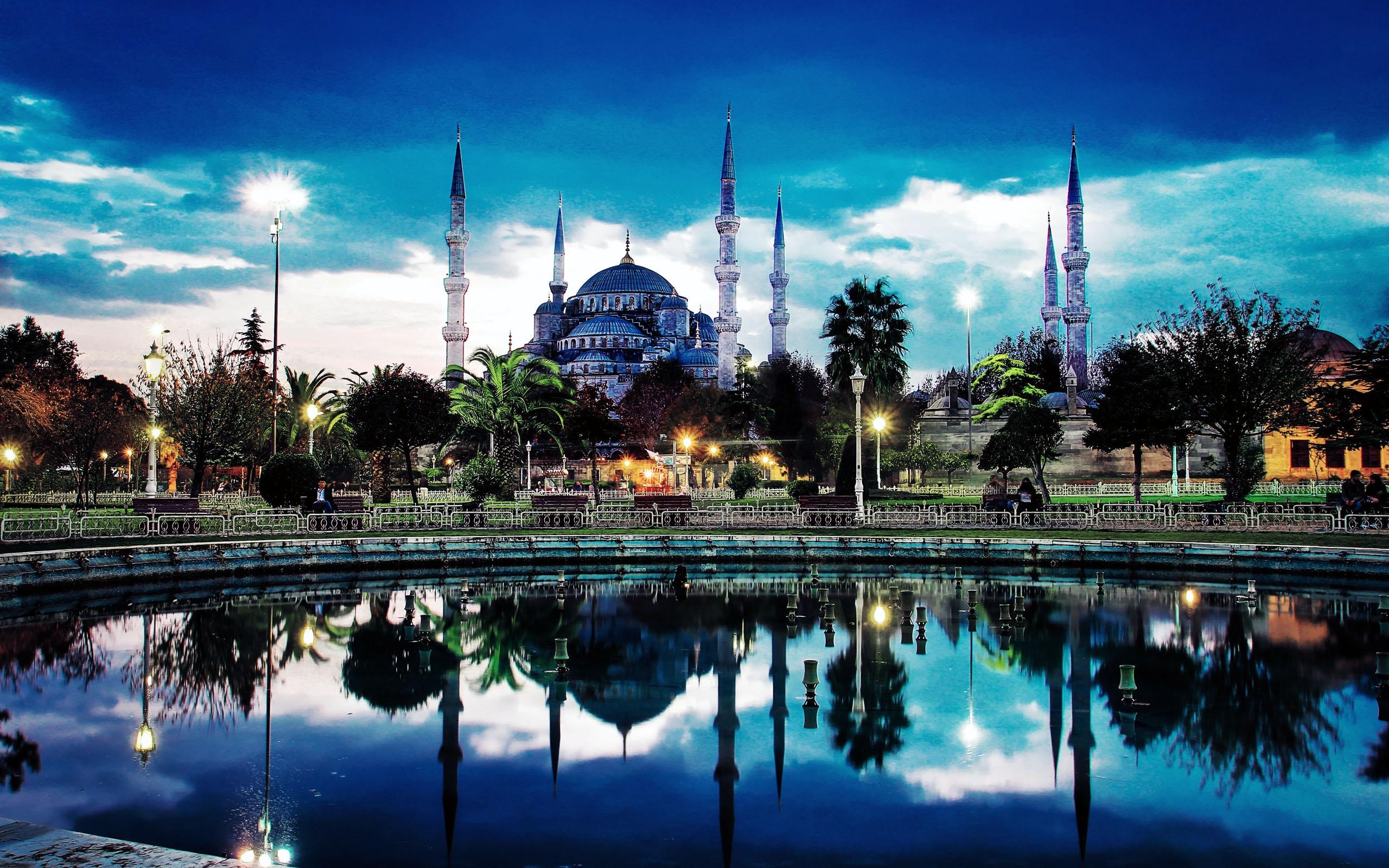 Turkey Islamic Architecture Reflection Sultan Ahmed Mosque Istanbul 2560x1600