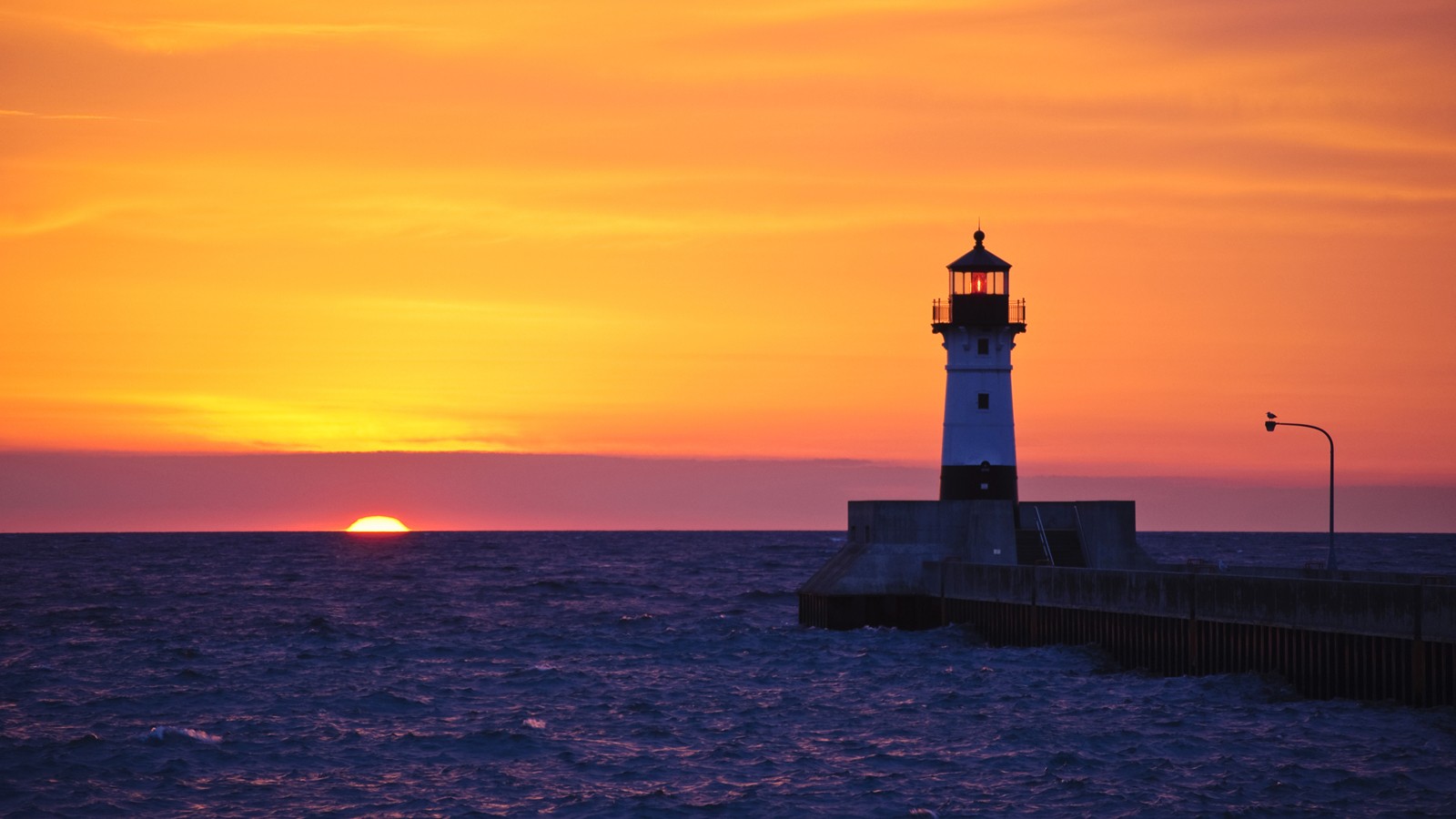 Minnesota Lighthouse Lake Sunset Orange Sky 1600x900