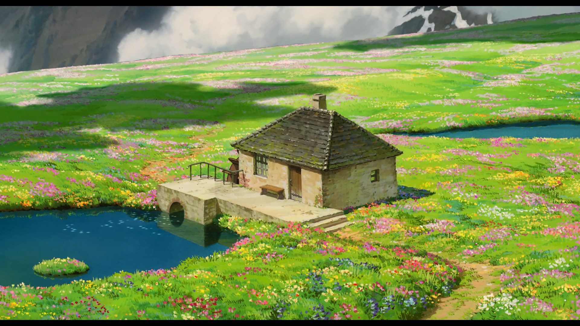 Studio Ghibli House Water Field Cottage Flower 1920x1080