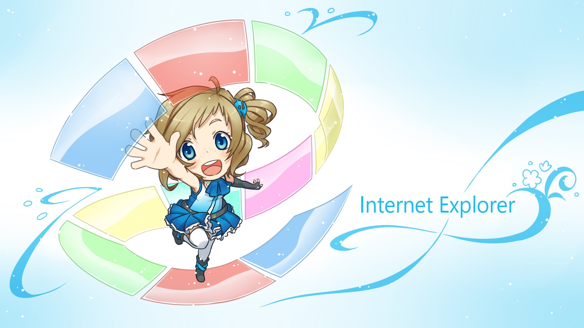 Aizawa Inori Chibi Internet Explorer Anime Girls Anime Open Mouth Shapes Blue Simple Background 1920x1080