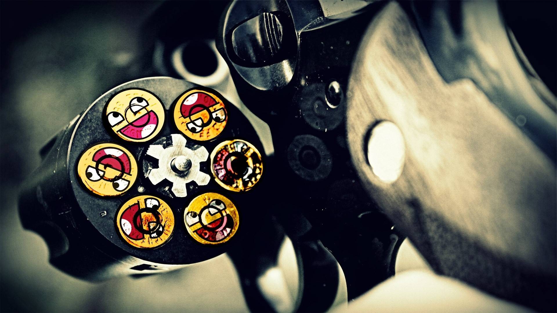 Gun Awesome Face Ammunition Digital Art Revolver Smiley Weapon 1920x1080