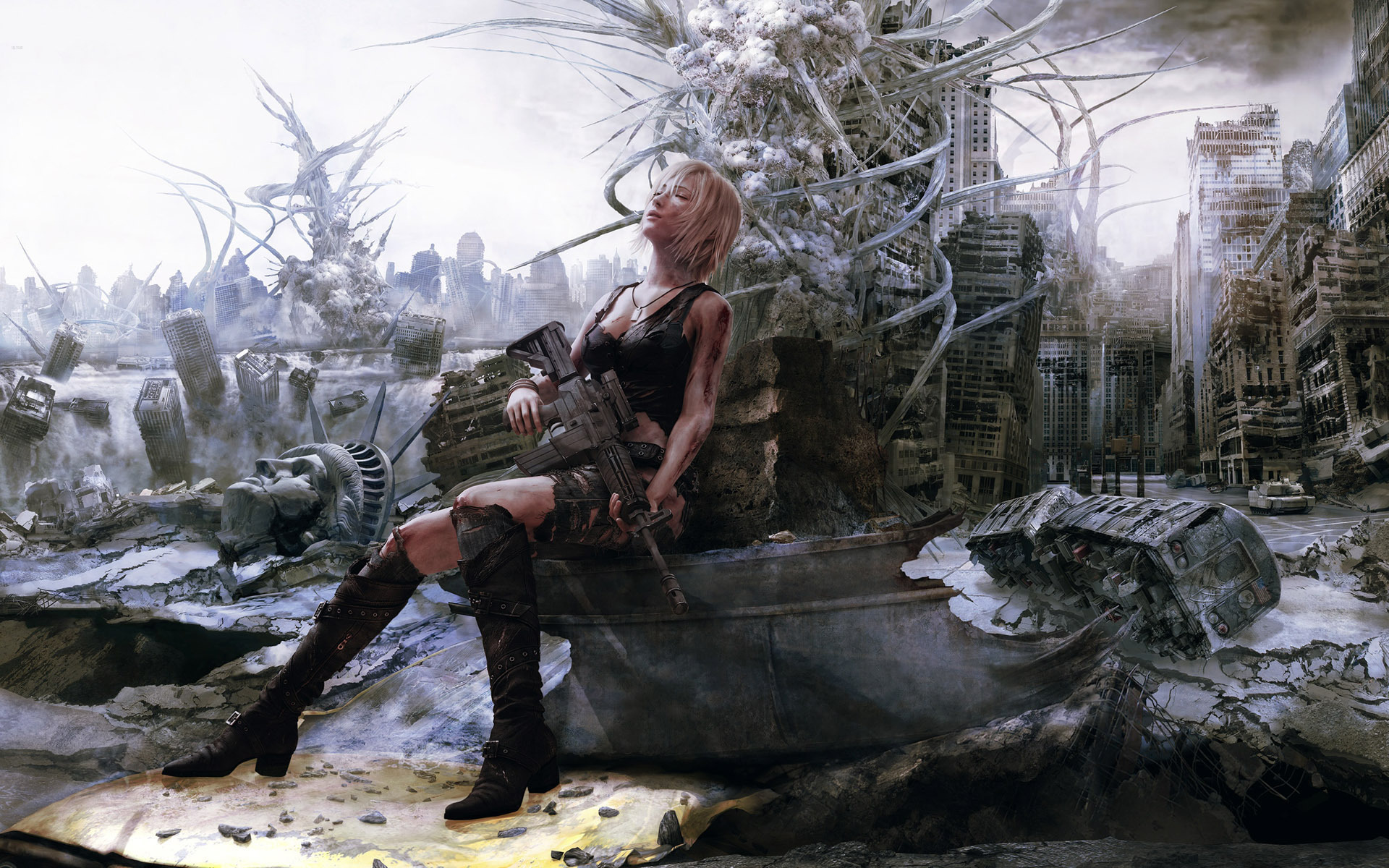 CGi Artwork Gun Video Games Women Apocalyptic The 3rd Birthday Aya Brea Parasite Eve Digital Art Vid 1920x1200