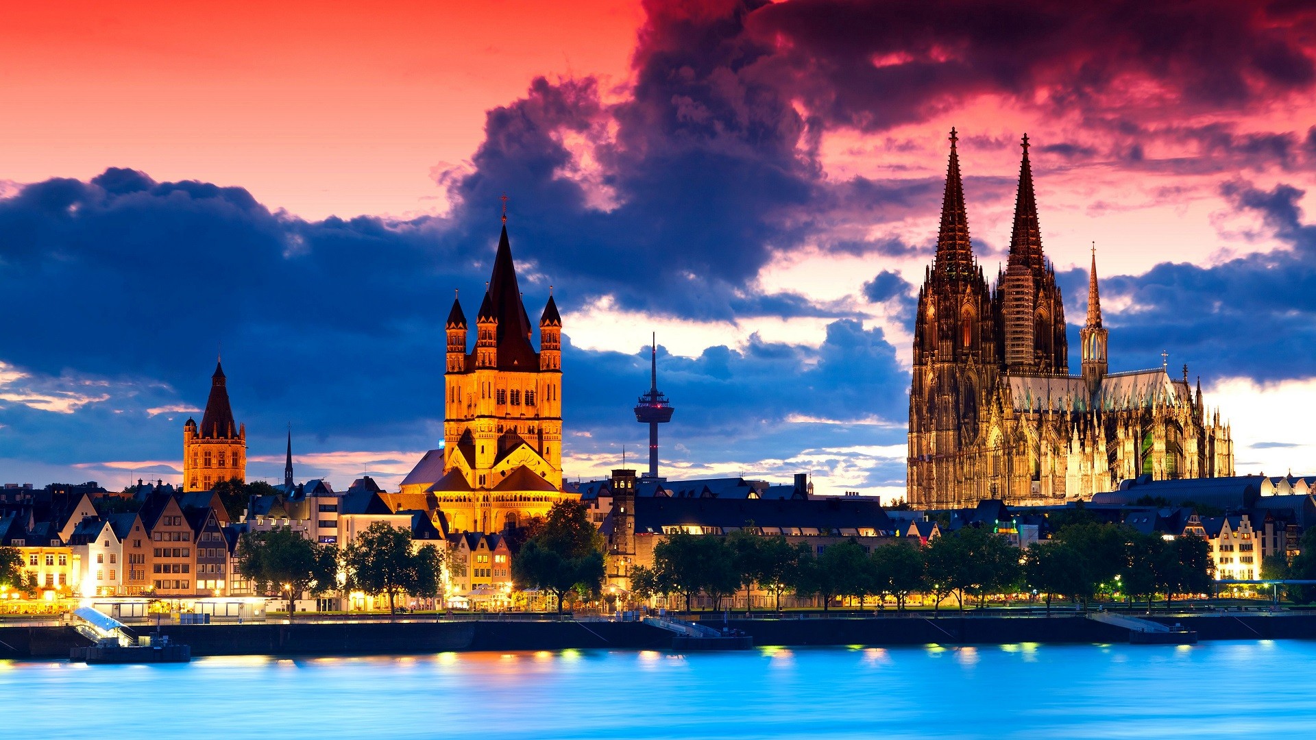 Cologne Germany Architecture Gothic Architecture Sunset City 1920x1080