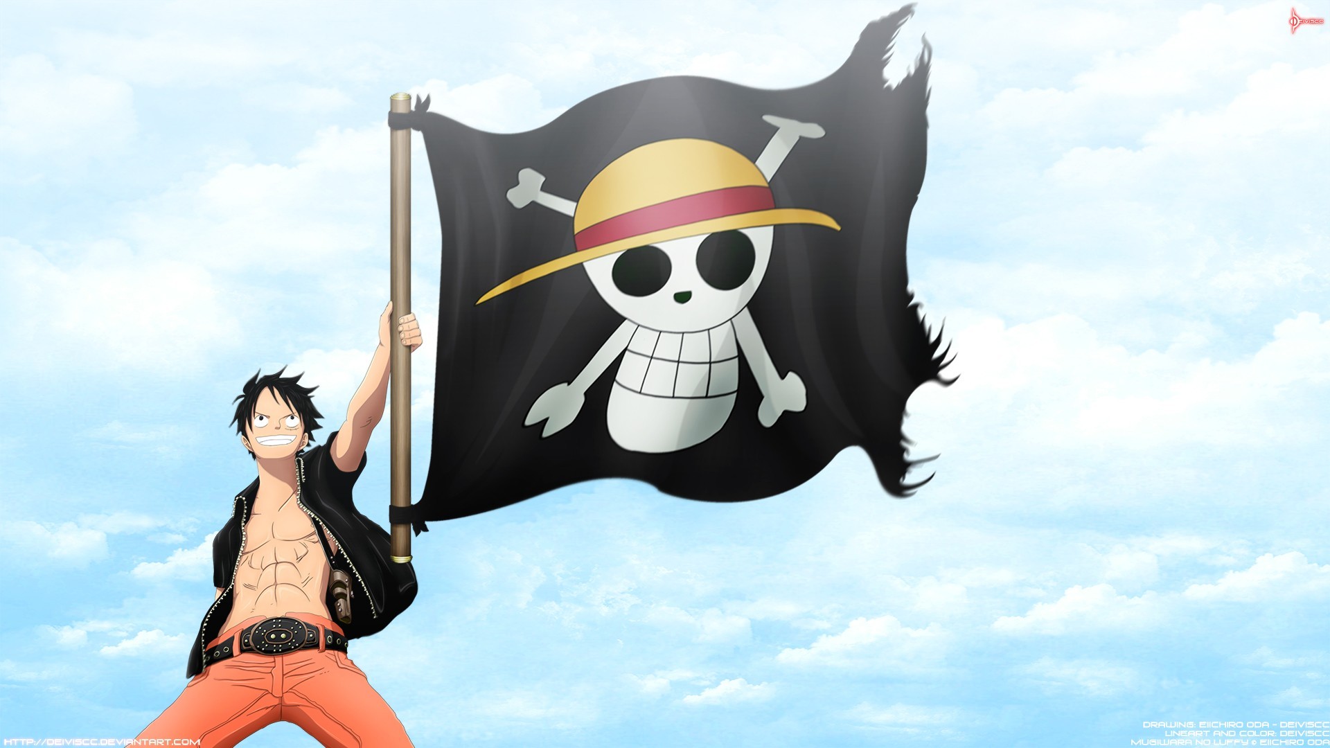 One Piece Monkey D Luffy Straw Hat Pirates Jolly Roger Pirate Flag 1920x1080