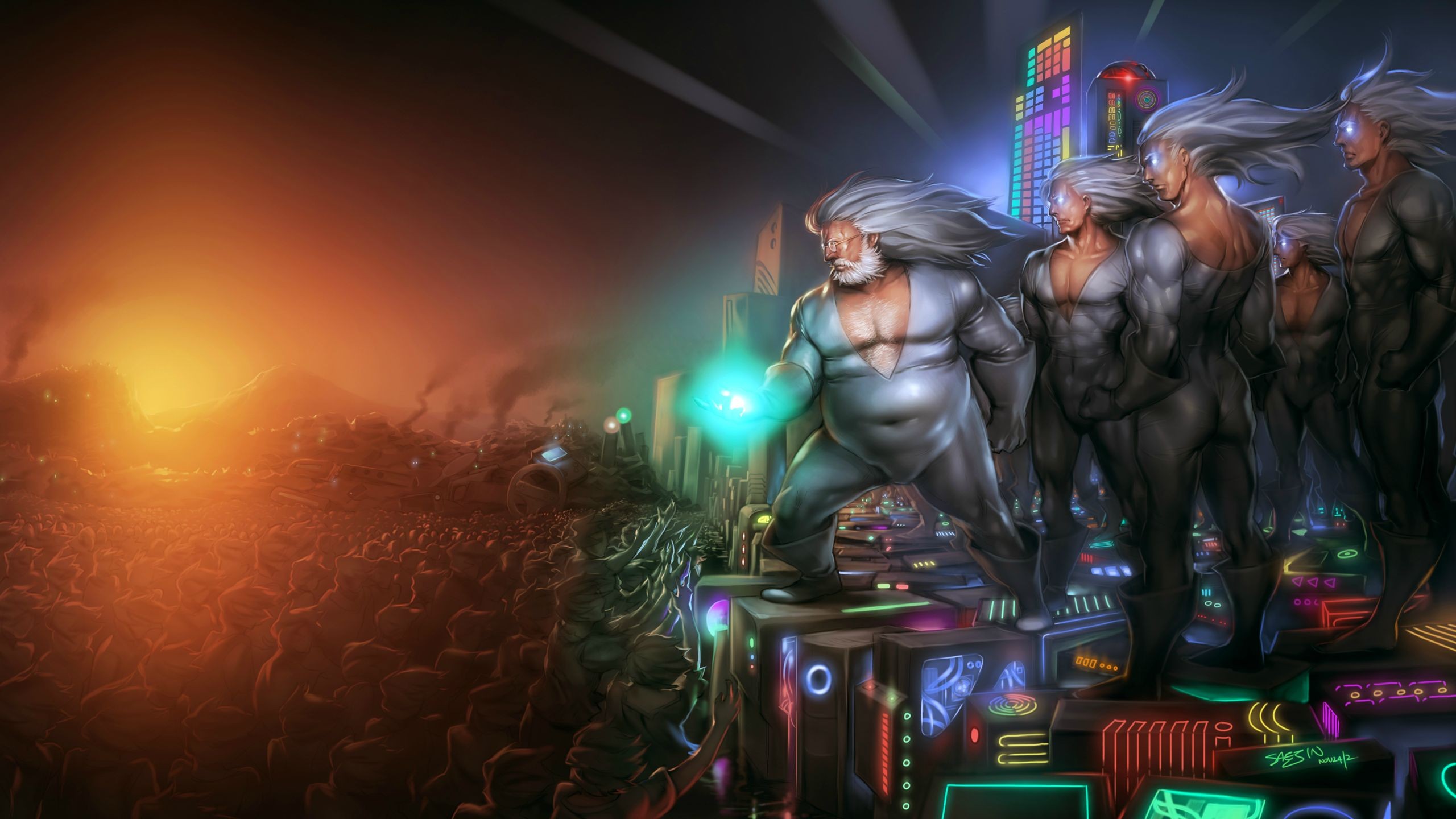 Fantasy Art Lights Consoles Peasants PC Master Race Video Games White Hair Gabe Newell Men 2560x1440