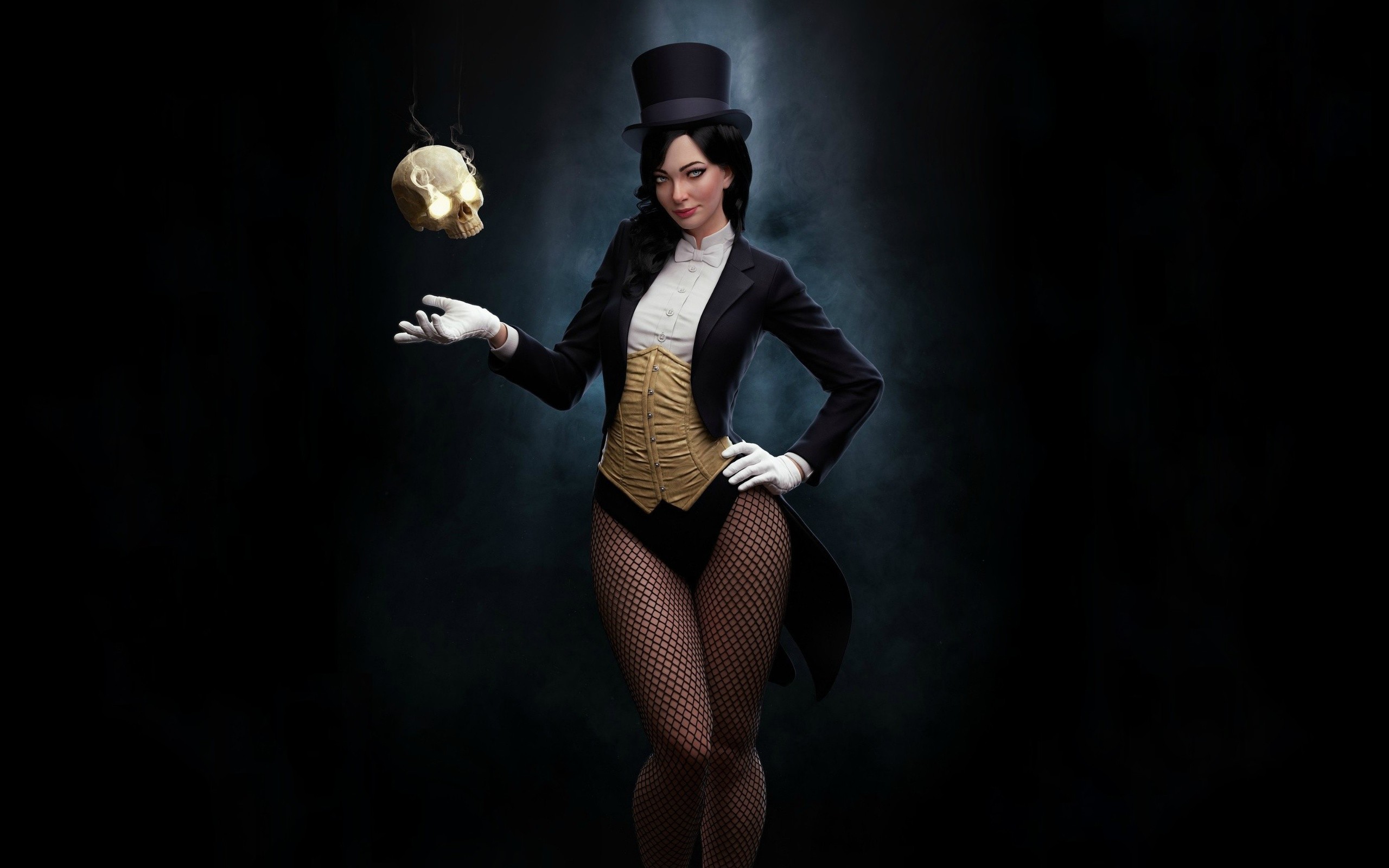 Zatanna DC Comics Illustration Skull Dark Background Top Hats Women Magician 3D 2560x1600