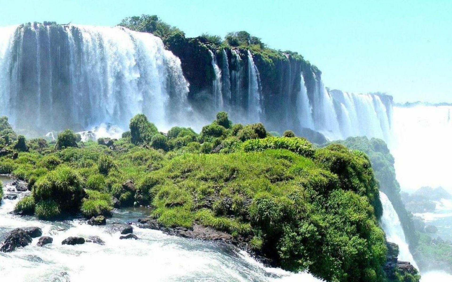 Waterfall Iguazu Falls Landscape River Without People 1920x1200