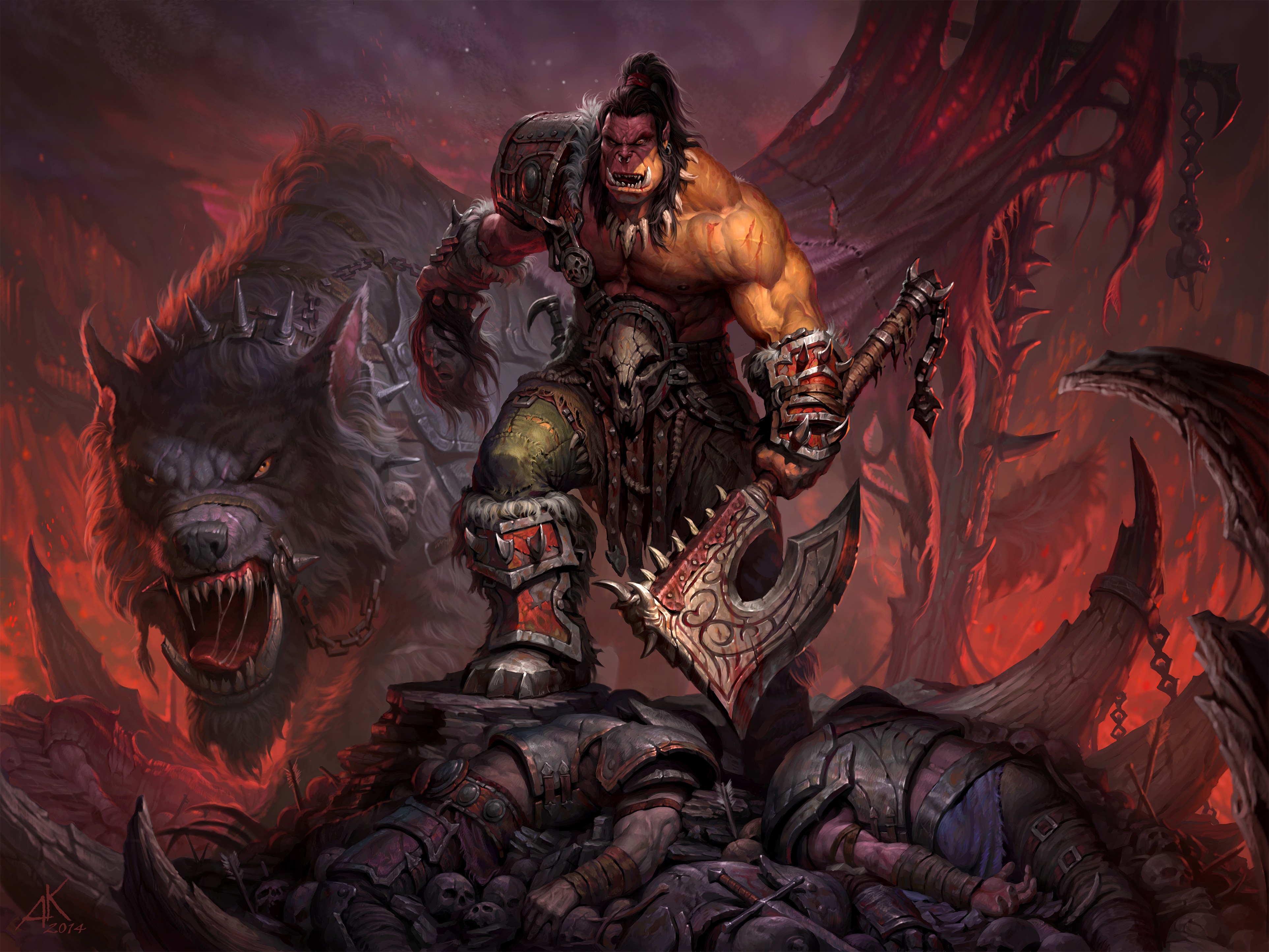 Orcs Axes Creature World Of Warcraft Warlords Of Draenor Grommash Hellscream World Of Warcraft Warri 3850x2888