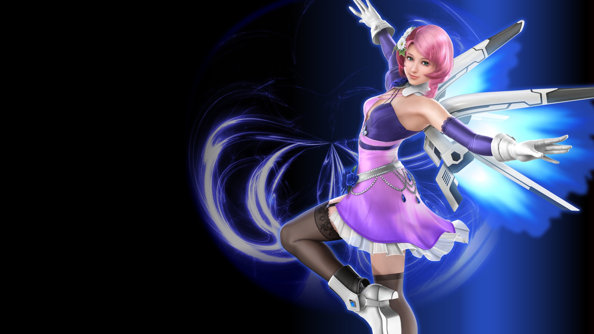 Alisa Bosconovitch Tekken Tekken 7 Girl Thigh Highs High Heels Dress Purple Dress Glove Smile Pink H 1920x1080