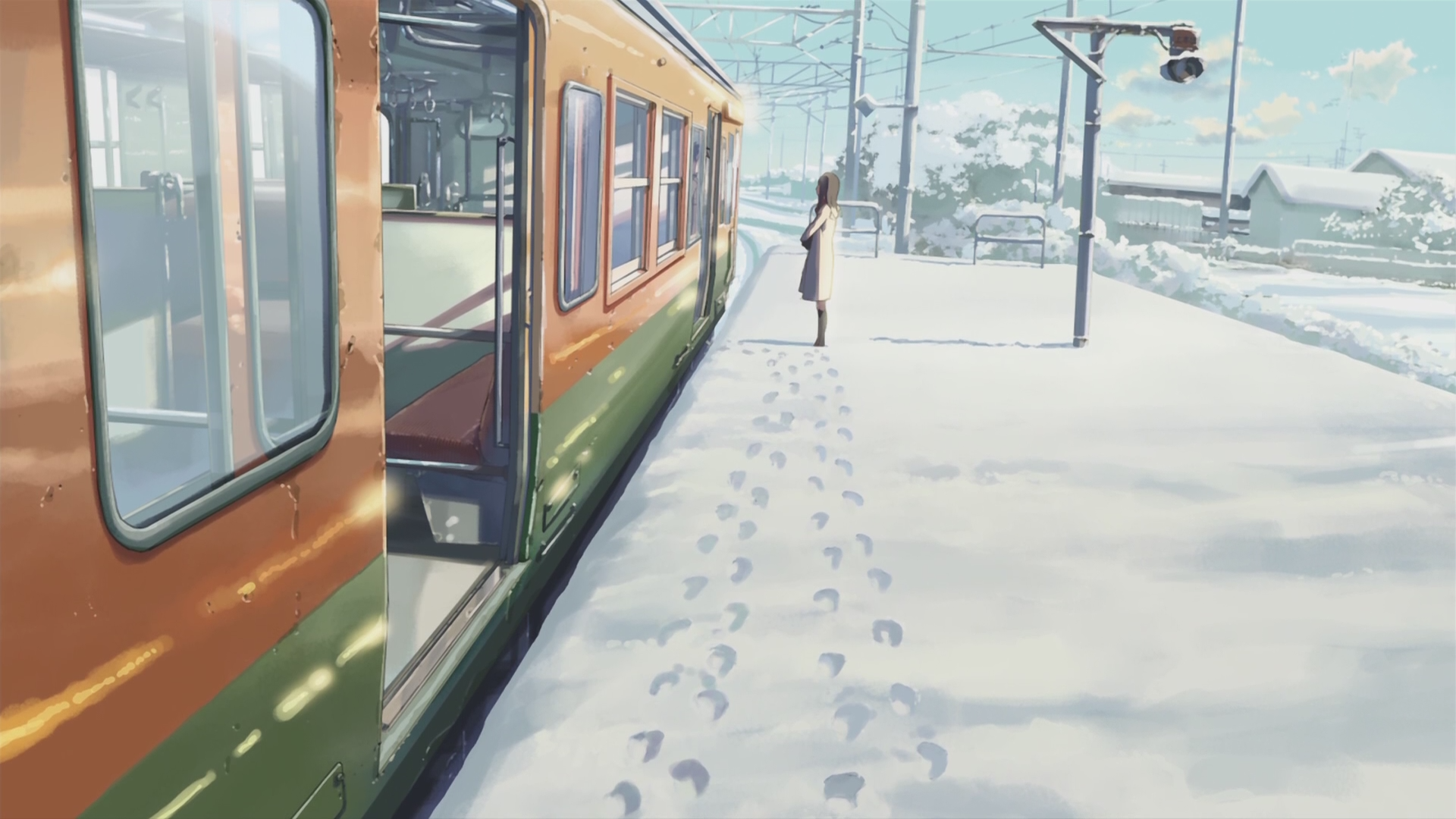 5 Centimeters Per Second Snow Makoto Shinkai Footprints Anime Girls 1920x1080