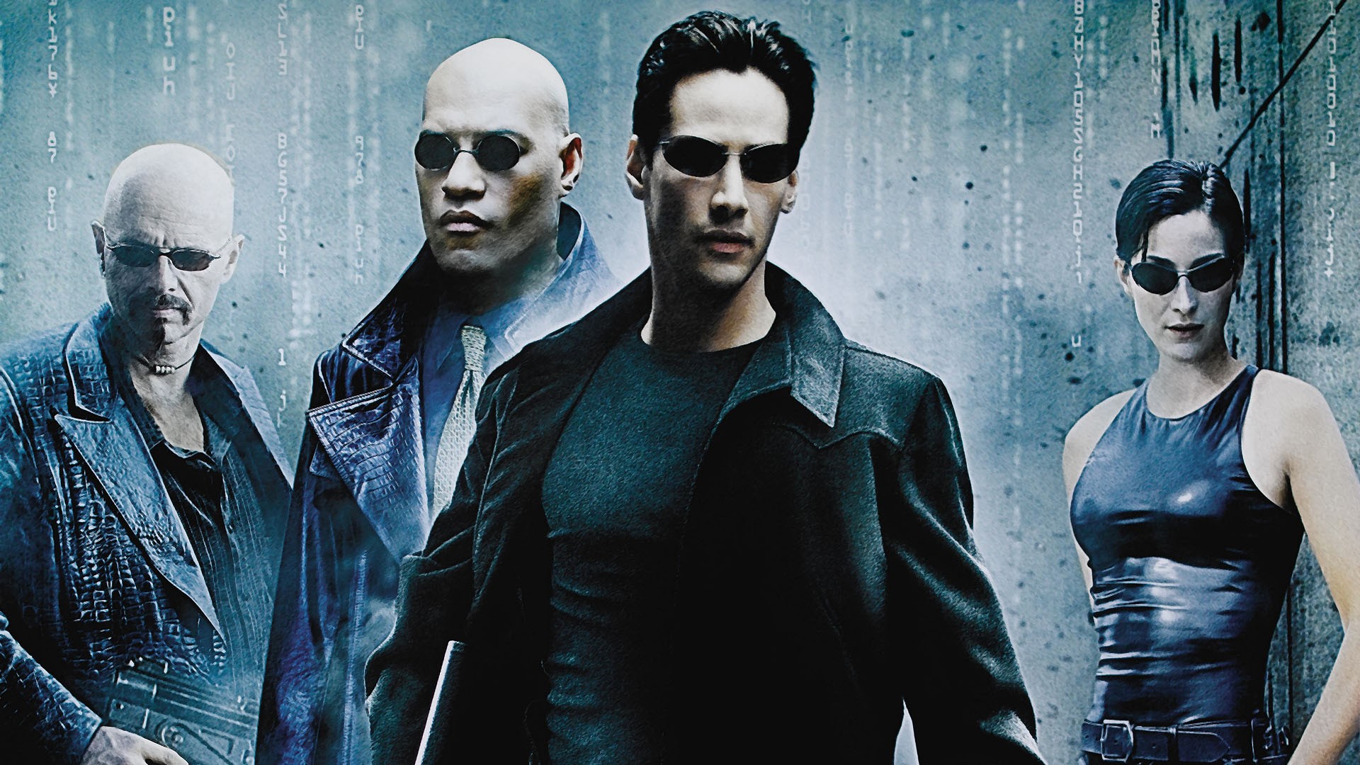 Movies The Matrix Trinity Movies Keanu Reeves Movie Poster Laurence Fishburne Shades 1999 Year 1920x1080