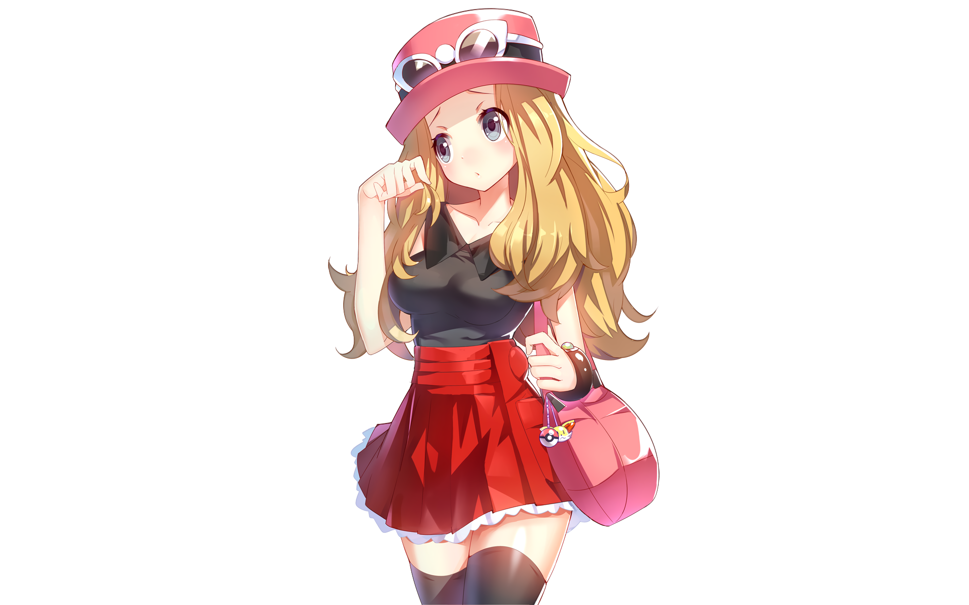 Pokemon Long Hair Hat Sunglasses Bag Skirt Blue Eyes Serena Pokemon Blonde Blush Thigh Highs Watch G 1920x1200