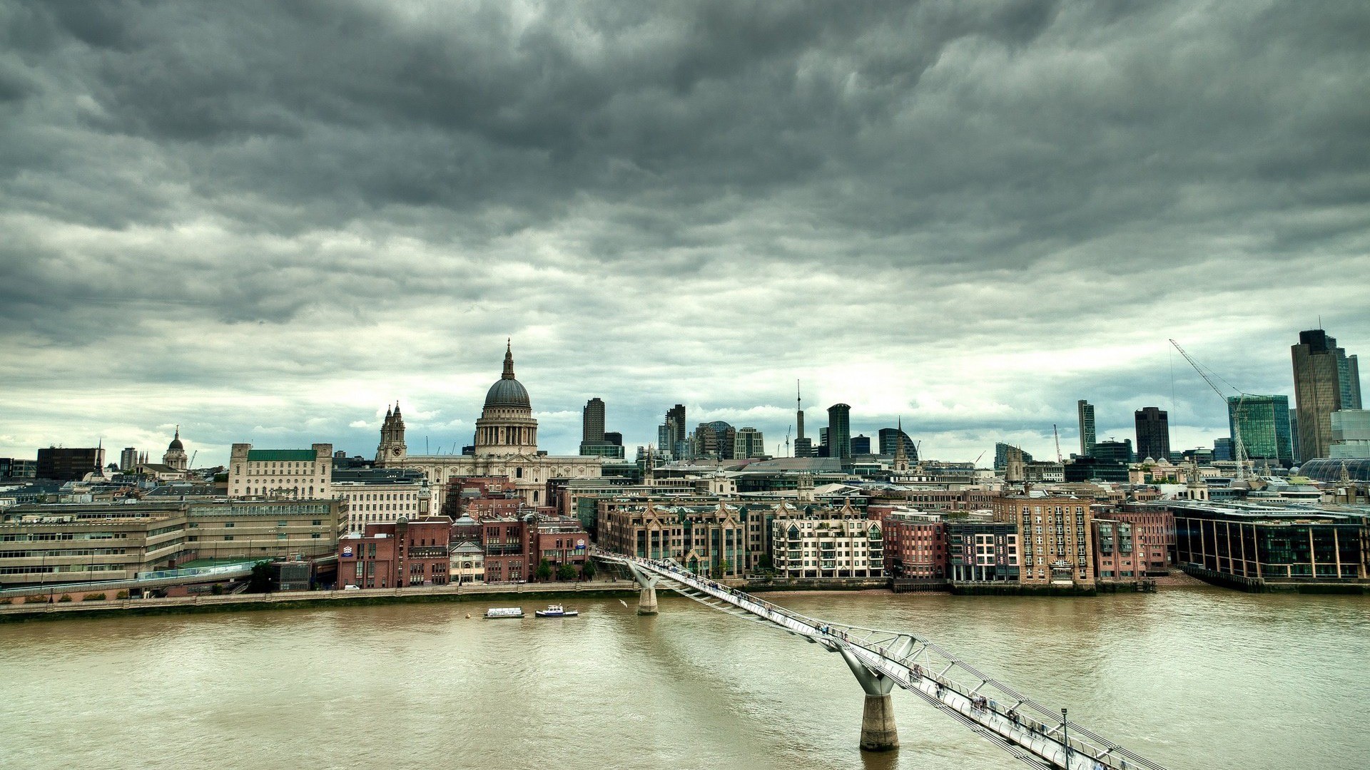 Millennium Bridge London England City Overcast 1920x1080