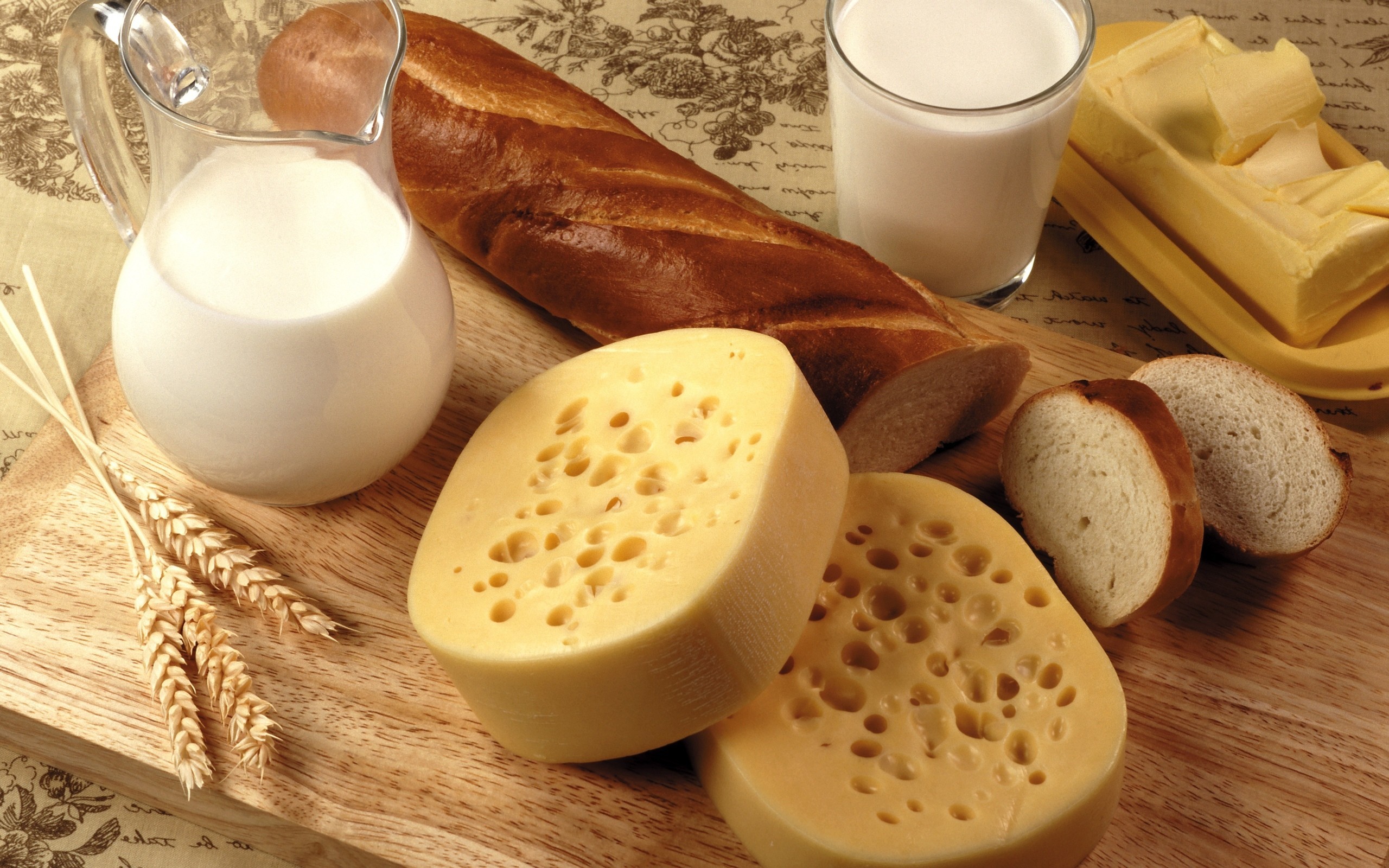 Food Bread Cheese Milk Butter 2560x1600