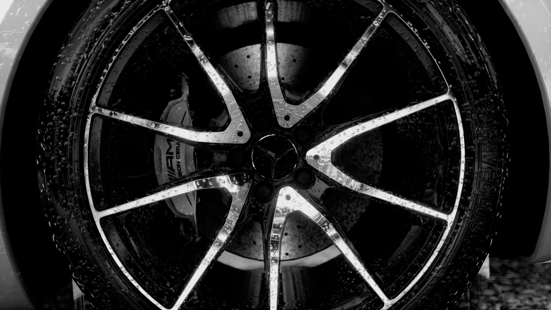 Mercedes Benz Driveclub Racing Tire Rims Monochrome Wet Car Gray 1920x1080