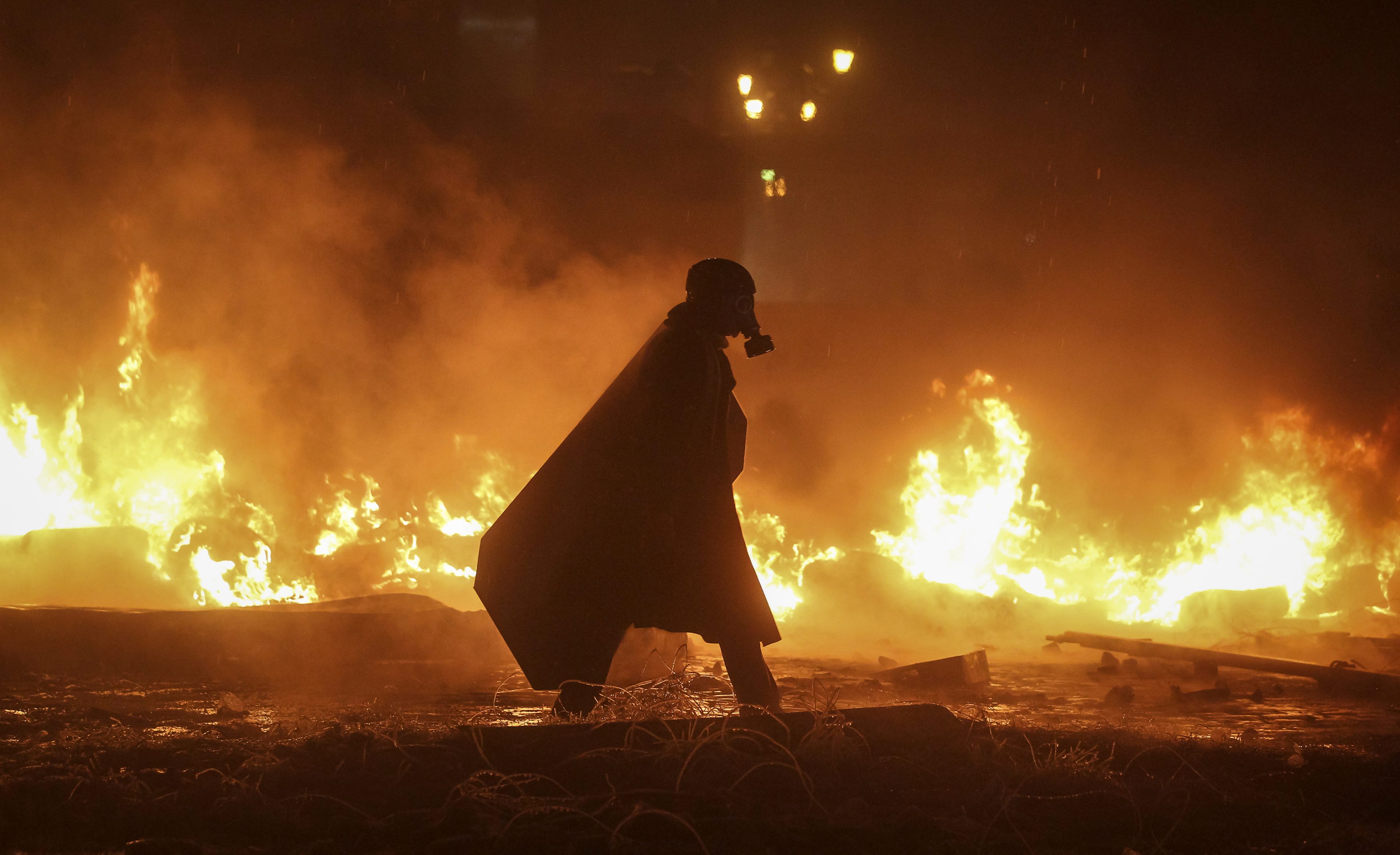 Fire Lights Gas Masks Riots Ukraine Apocalyptic Dark Night 3500x2137
