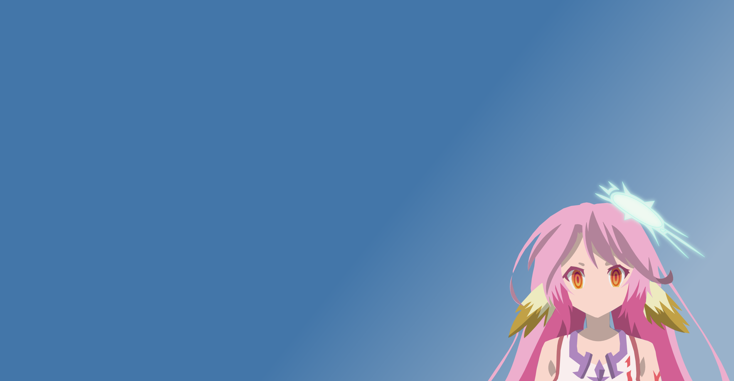 No Game No Life Jibril Anime Anime Girls Pink Hair Long Hair Simple Background Blue Background 2500x1299