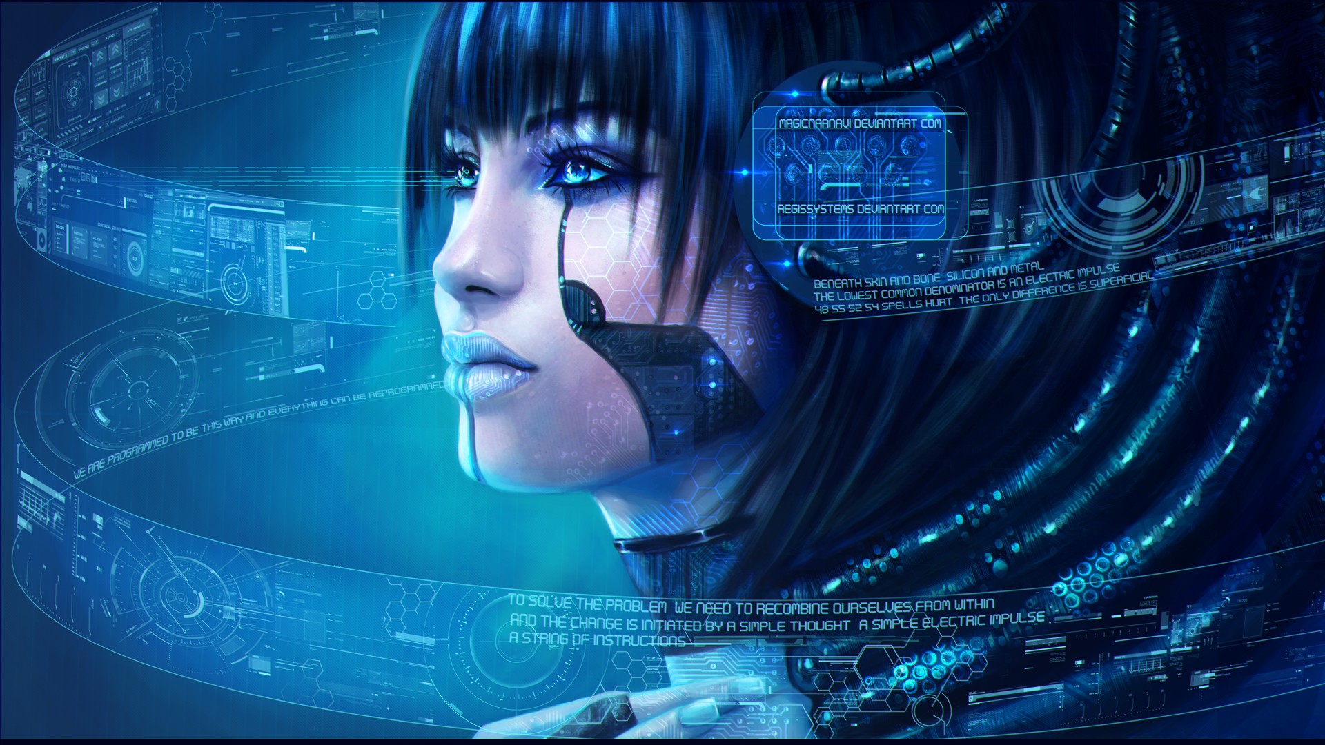 Artwork Video Games Cyborg Futuristic Women Cyberpunk Digital Art Blue Cortana Halo MagicnaAnavi Tec 1920x1080