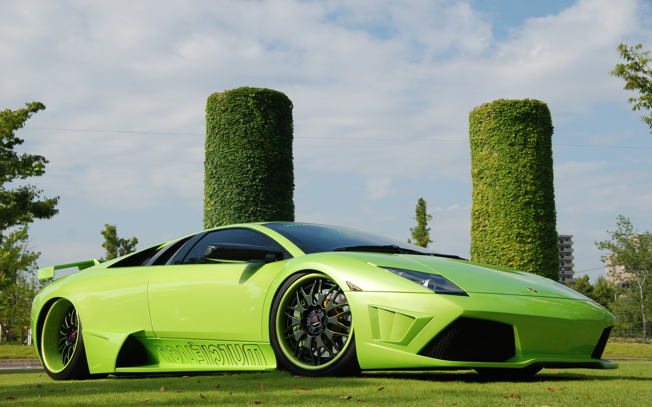 Car Lamborghini Tuning Lamborghini Murcielago Green Cars Hedges Vehicle Plants Supercars Colored Whe 2560x1600