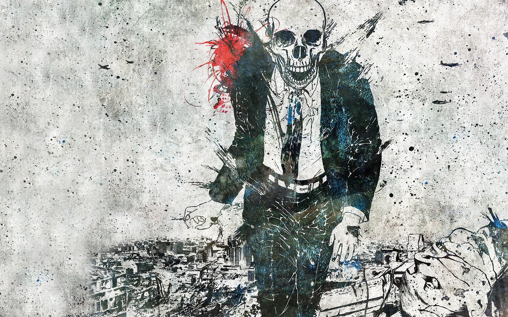 Skull Alex Cherry Businessmen Grunge Artwork Paint Splatter 1680x1050